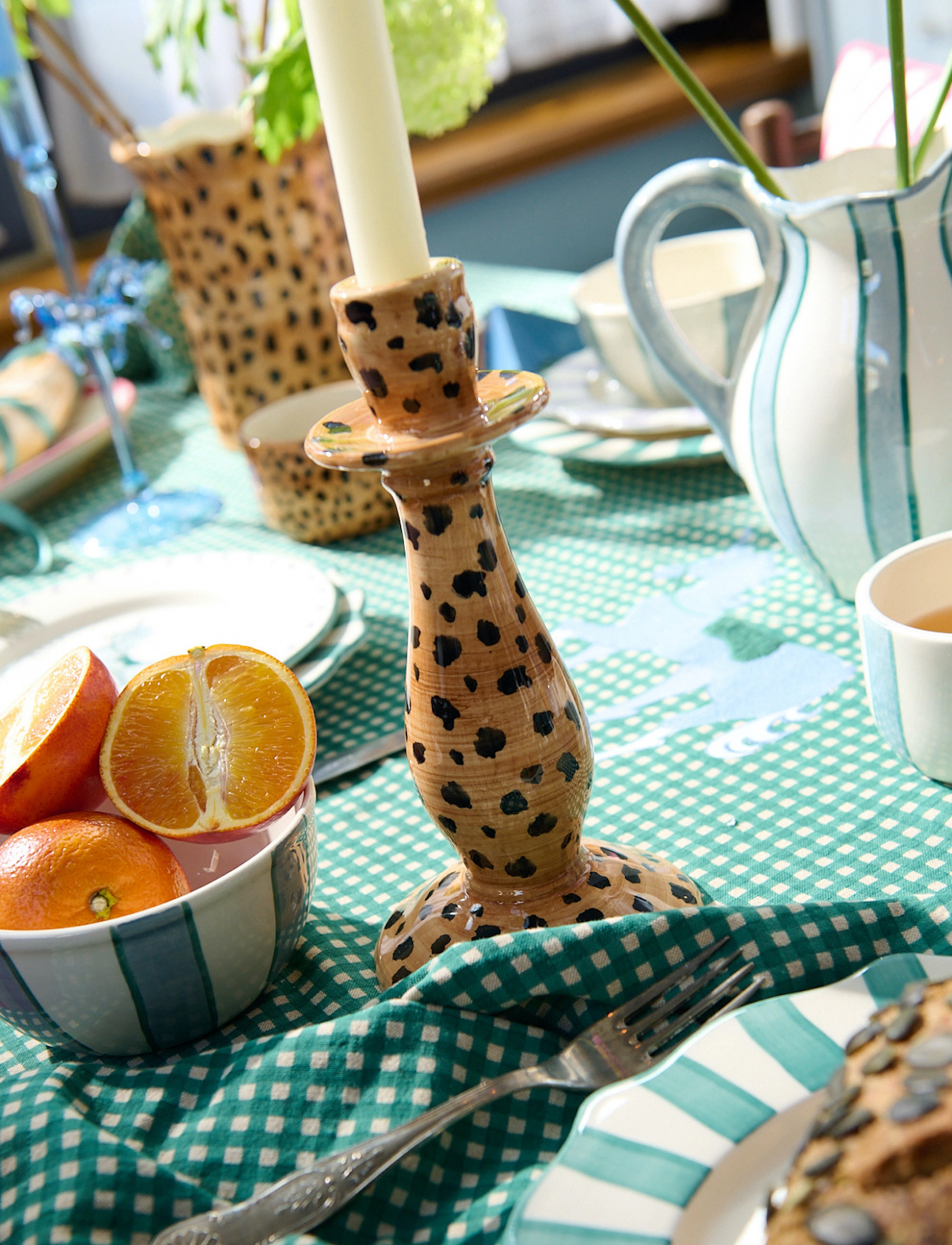 Anna + Nina - Leopard Candle Holder - køb efter pris - brown - 2
