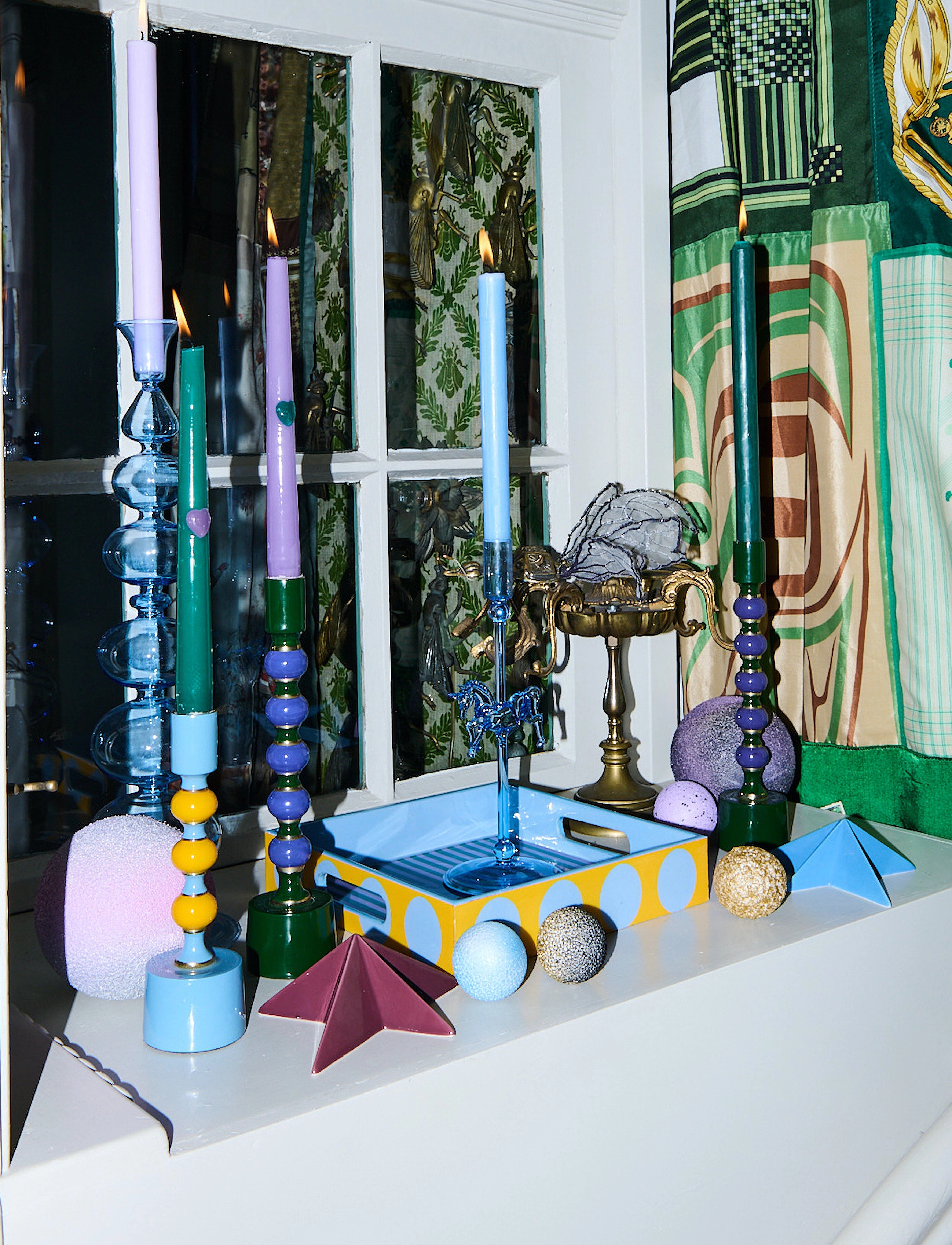 Anna + Nina Tough Love Green/Purple Candle Set Of 2, L26 cm, Candles, Mehrfarbig/gemustert - Pillar Homeware
