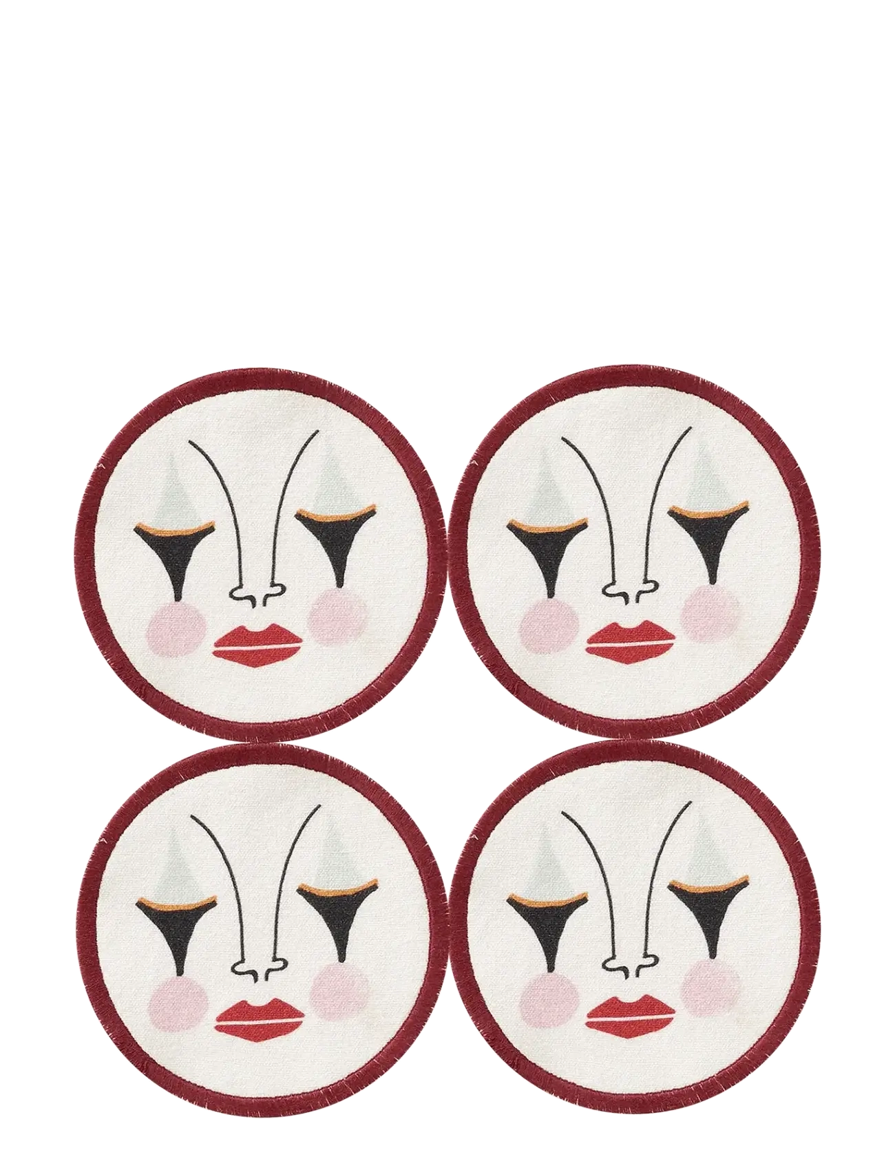 Anna + Nina Pierrot Coaster Set Of 4, Coaster, Pink, Str: Ø 10.5 CM
