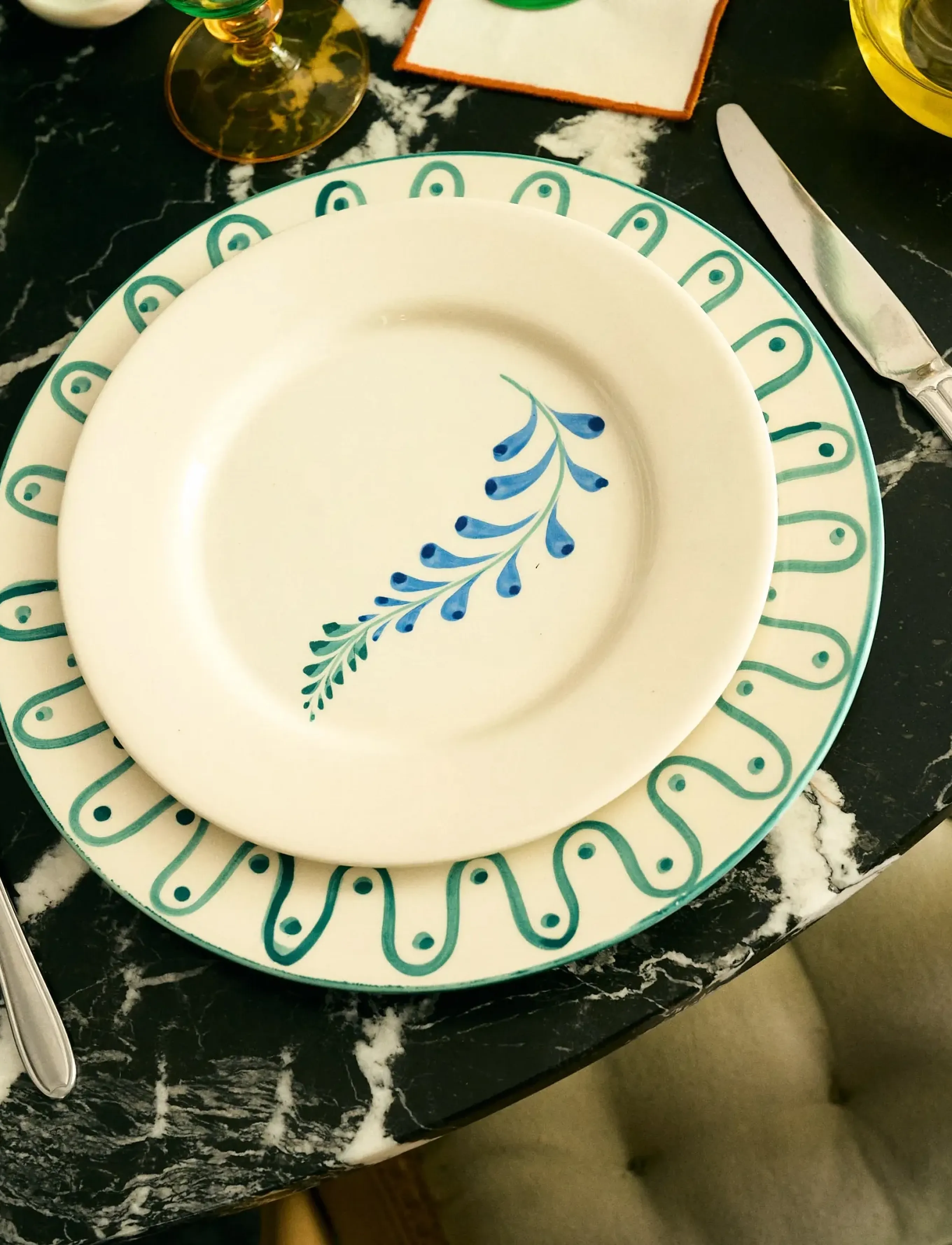Anna + Nina Indigo Flora Breakfast Plate, Ø 22 cm, Plates, Creme - Small Homeware
