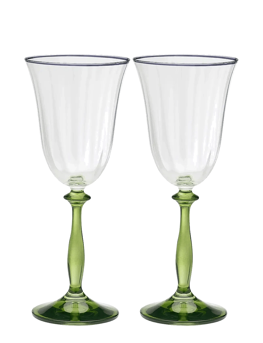 Anna + Nina - Freya Optic Wine Glass Set of 2 - valge veini pokaalid - green - 0