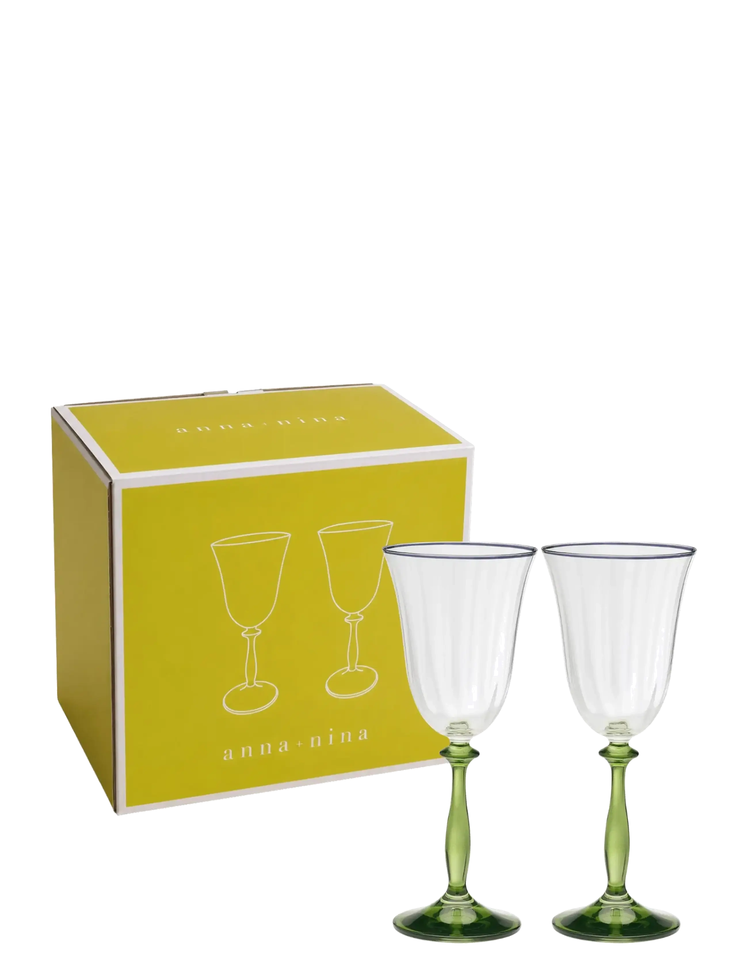 Anna + Nina - Freya Optic Wine Glass Set of 2 - green - 1