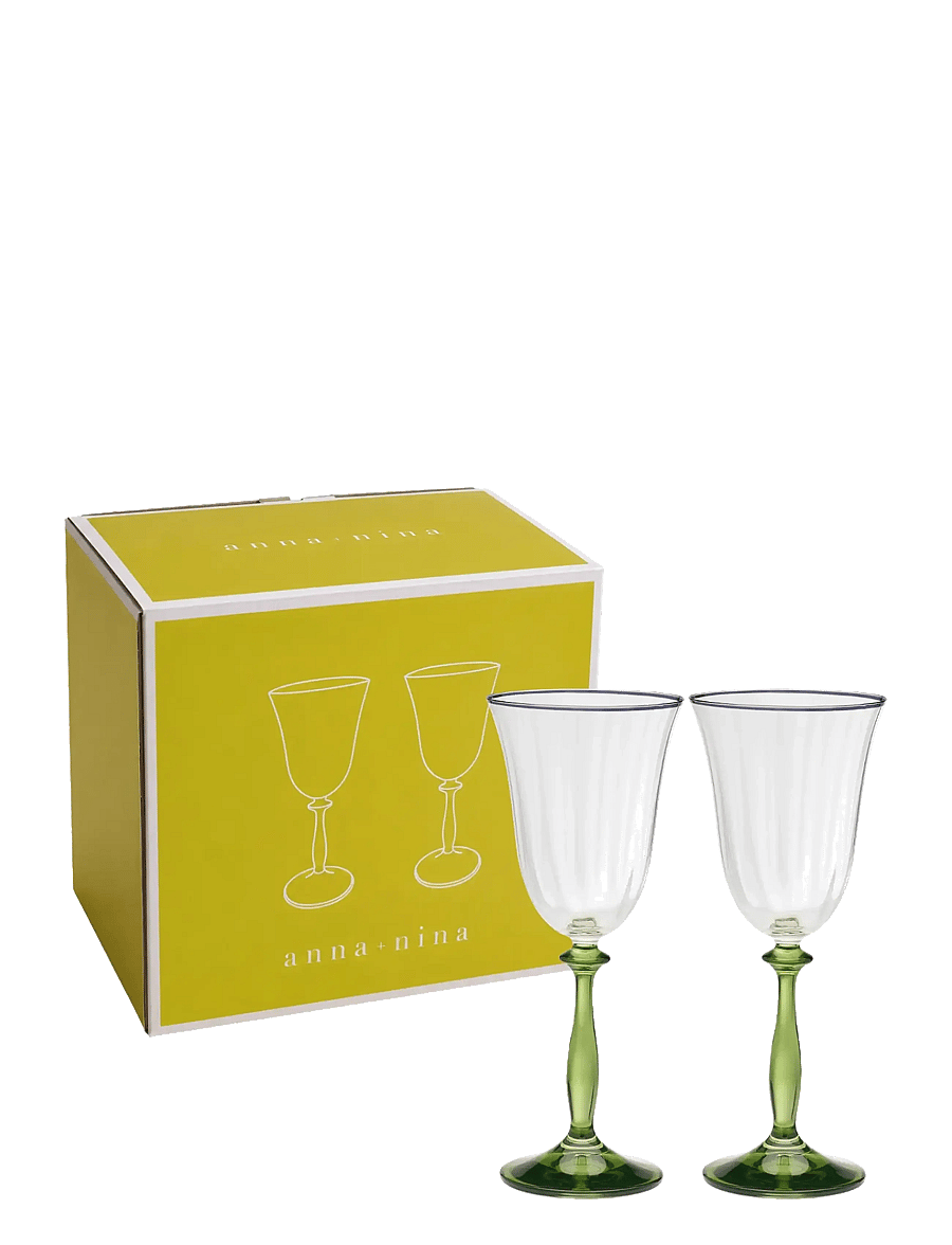 Anna + Nina - Freya Optic Wine Glass Set of 2 - valge veini pokaalid - green - 1