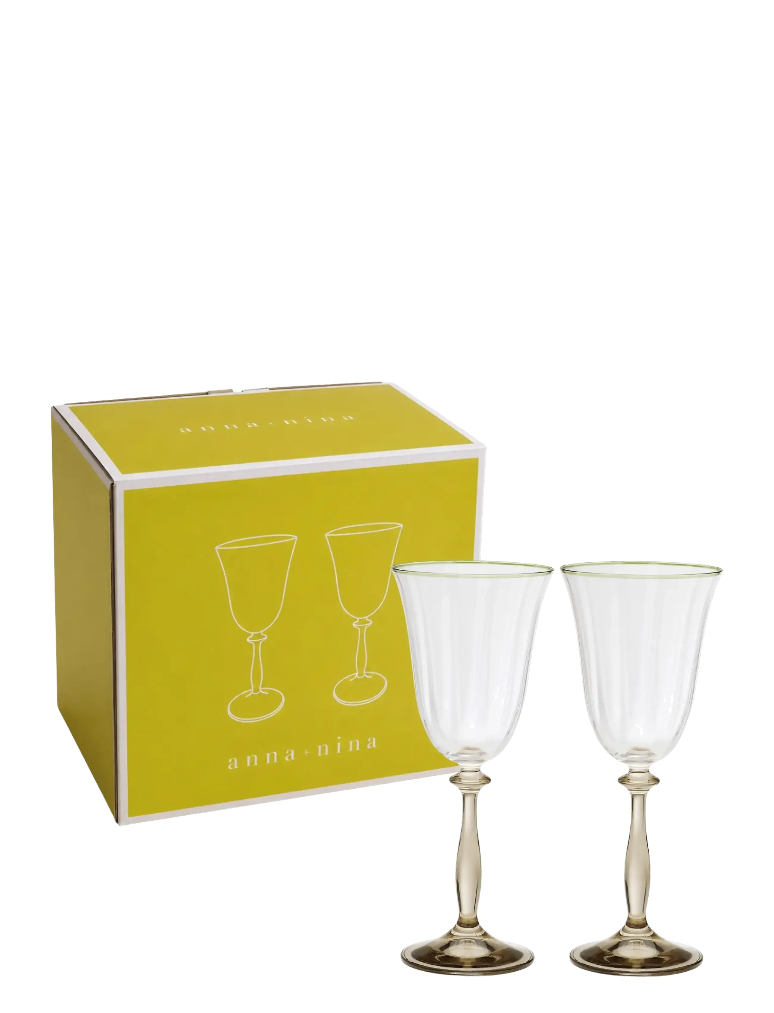 Anna + Nina - Lily Optic Wine Glass Set of 2 - white wine glasses - beige - 1