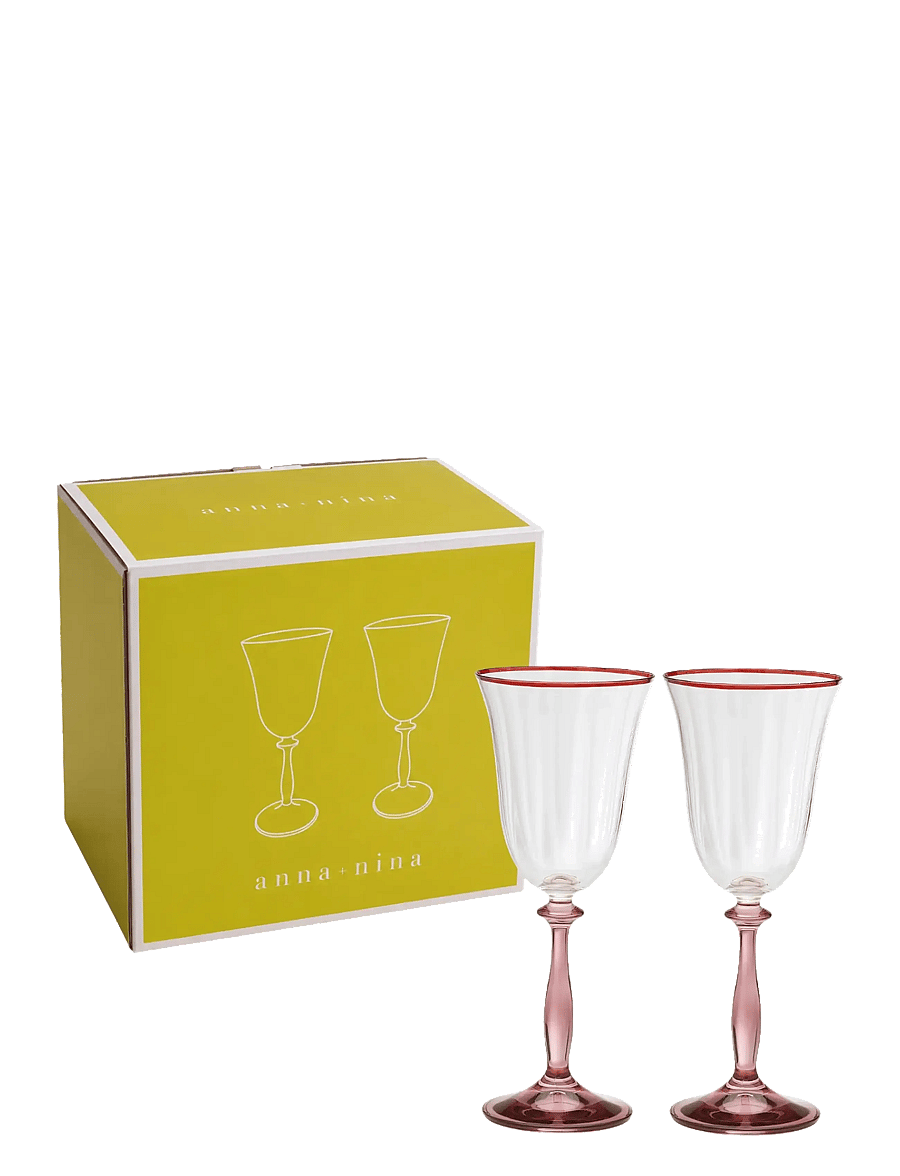 Anna + Nina - Clara Optic Wine Glass Set of 2 - valge veini pokaalid - pink - 1