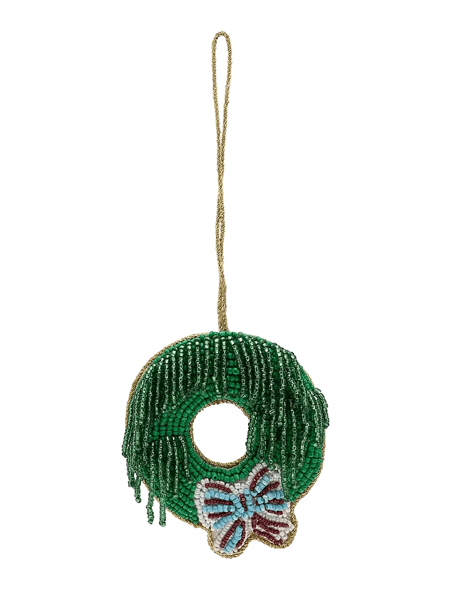 Anna + Nina - Beaded Wreath Ornament - weihnachtskugeln - green - 1