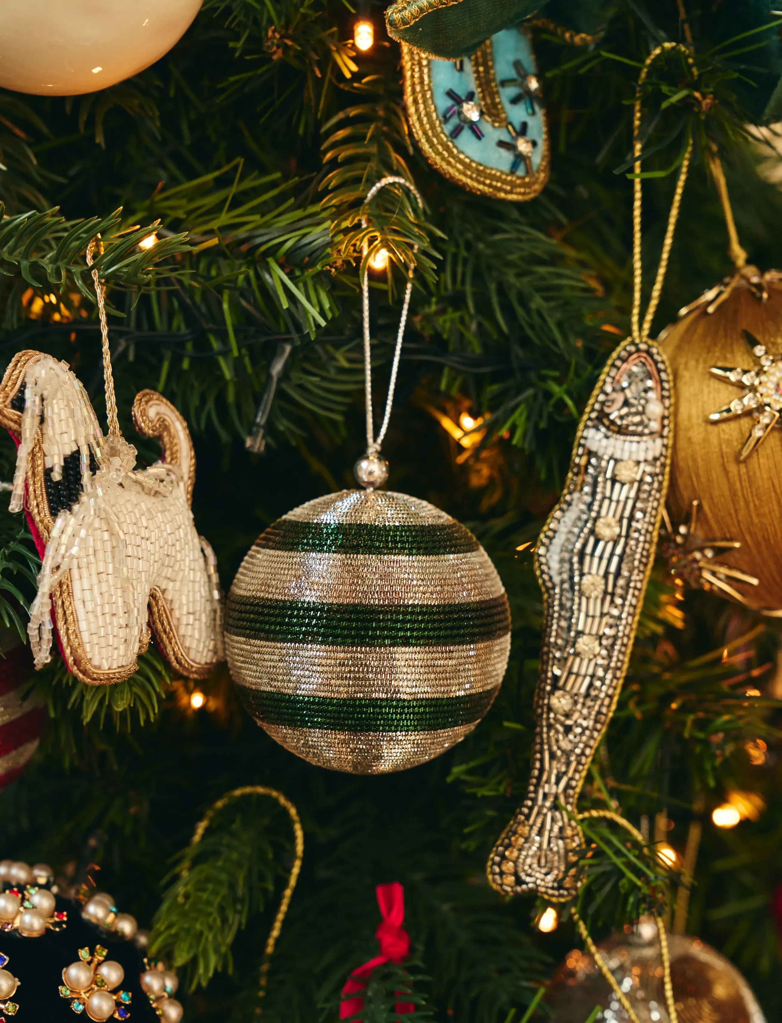 Anna + Nina - Shimmering Green Stripe Delight Ornament - multicolor - 0