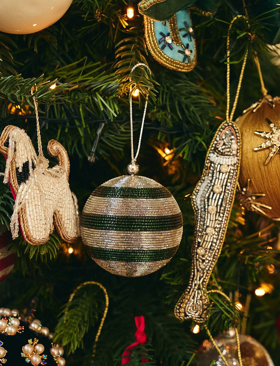 Anna + Nina - Shimmering Green Stripe Delight Ornament - jõuluehted - multicolor - 0