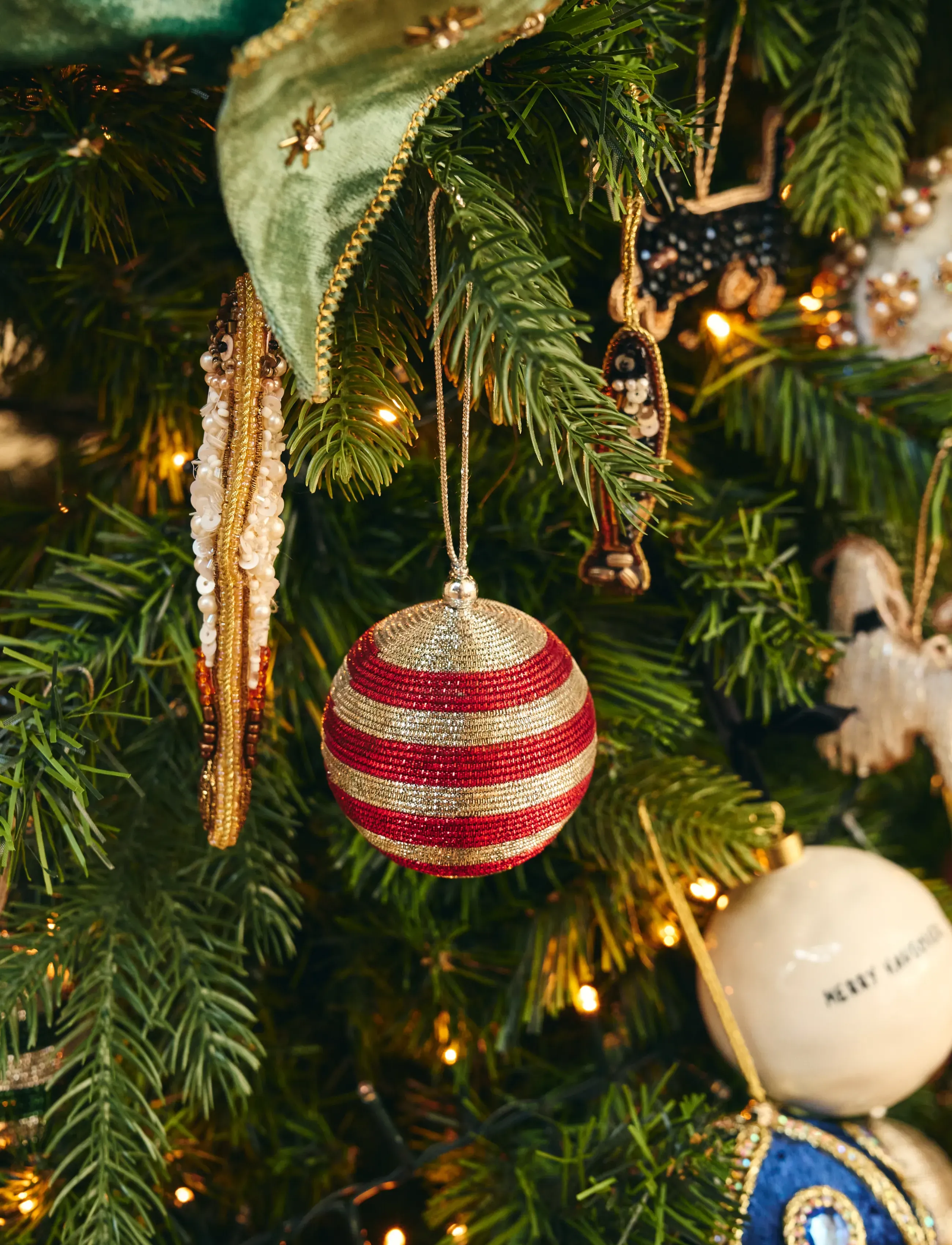 Anna + Nina - Shimmering Red Stripe Delight Ornament - multicolor - 0