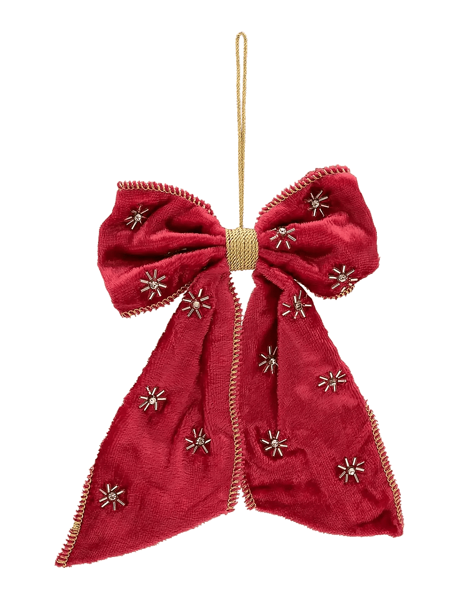 Anna + Nina - Beaded Crimson Luxe Bow Ornament - weihnachtskugeln - red - 1