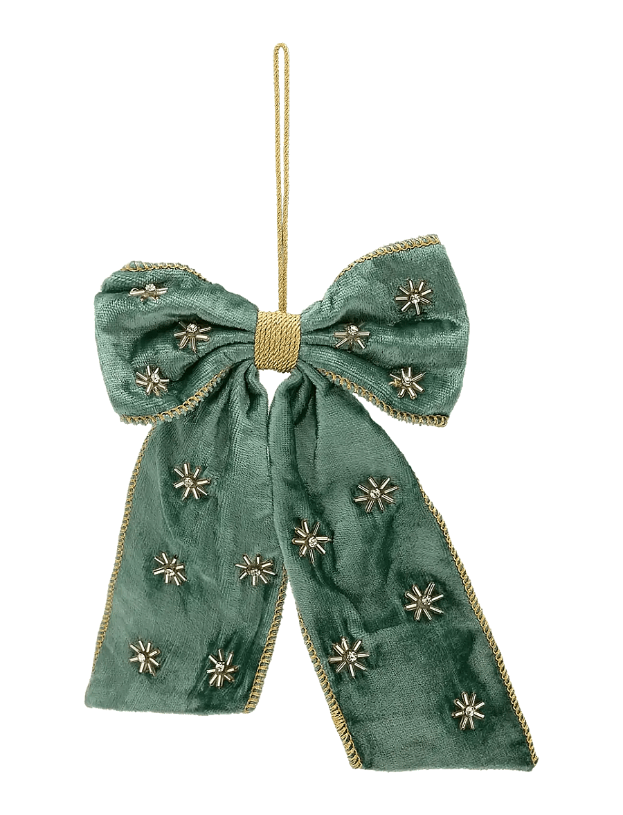 Anna + Nina - Beaded Verdant Luxe Bow Ornament - green - 1