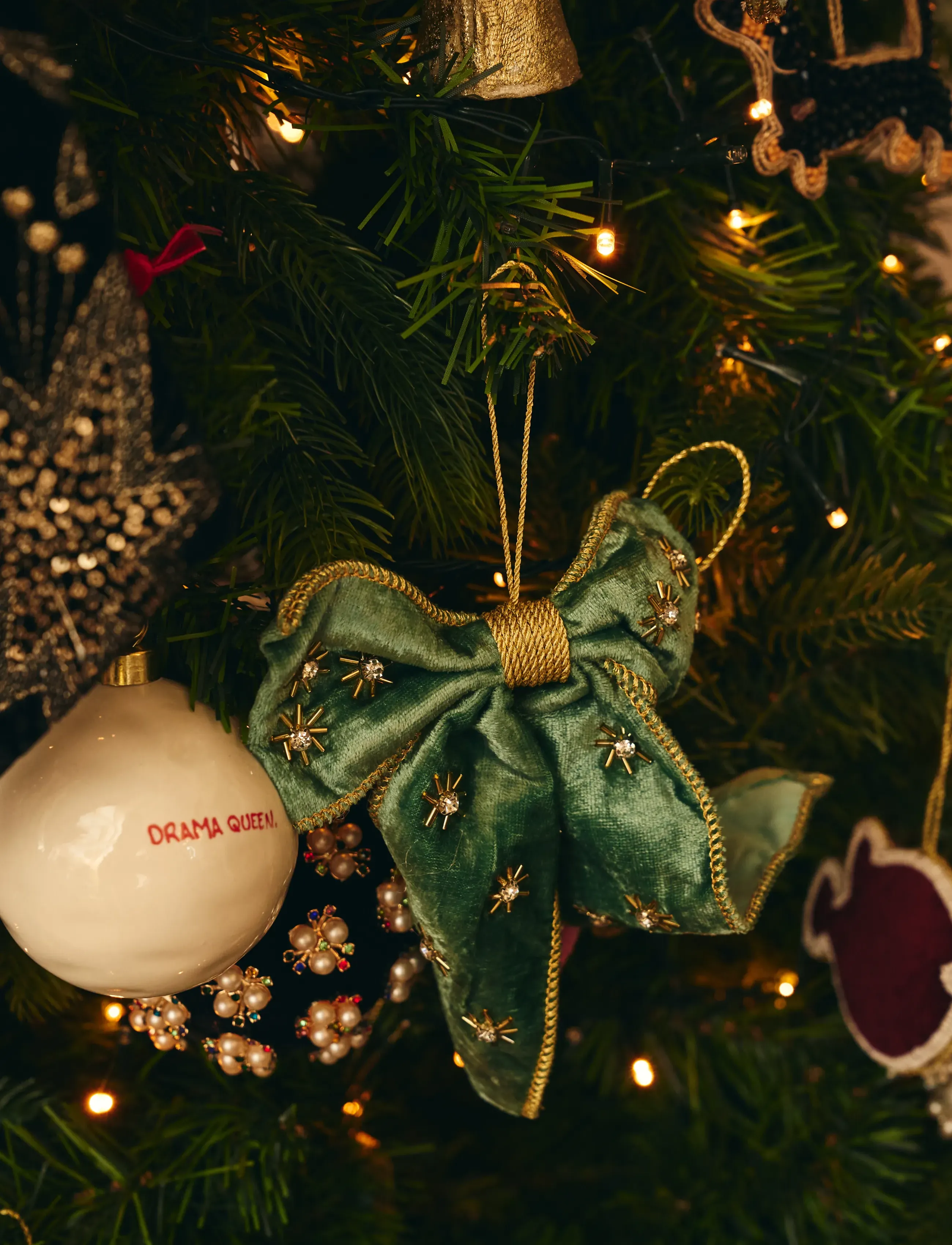 Anna + Nina - Beaded Verdant Luxe Bow Ornament - green - 0
