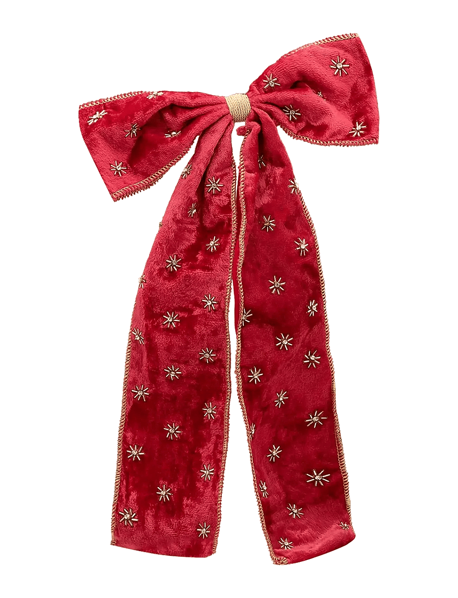 Anna + Nina - Beaded Crimson Luxe Bow Tree Topper - weihnachtskugeln - red - 1