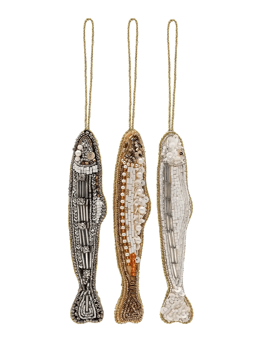 Anna + Nina - Beaded Sardine Ornament Set of 3 - weihnachtskugeln - multicolor - 1