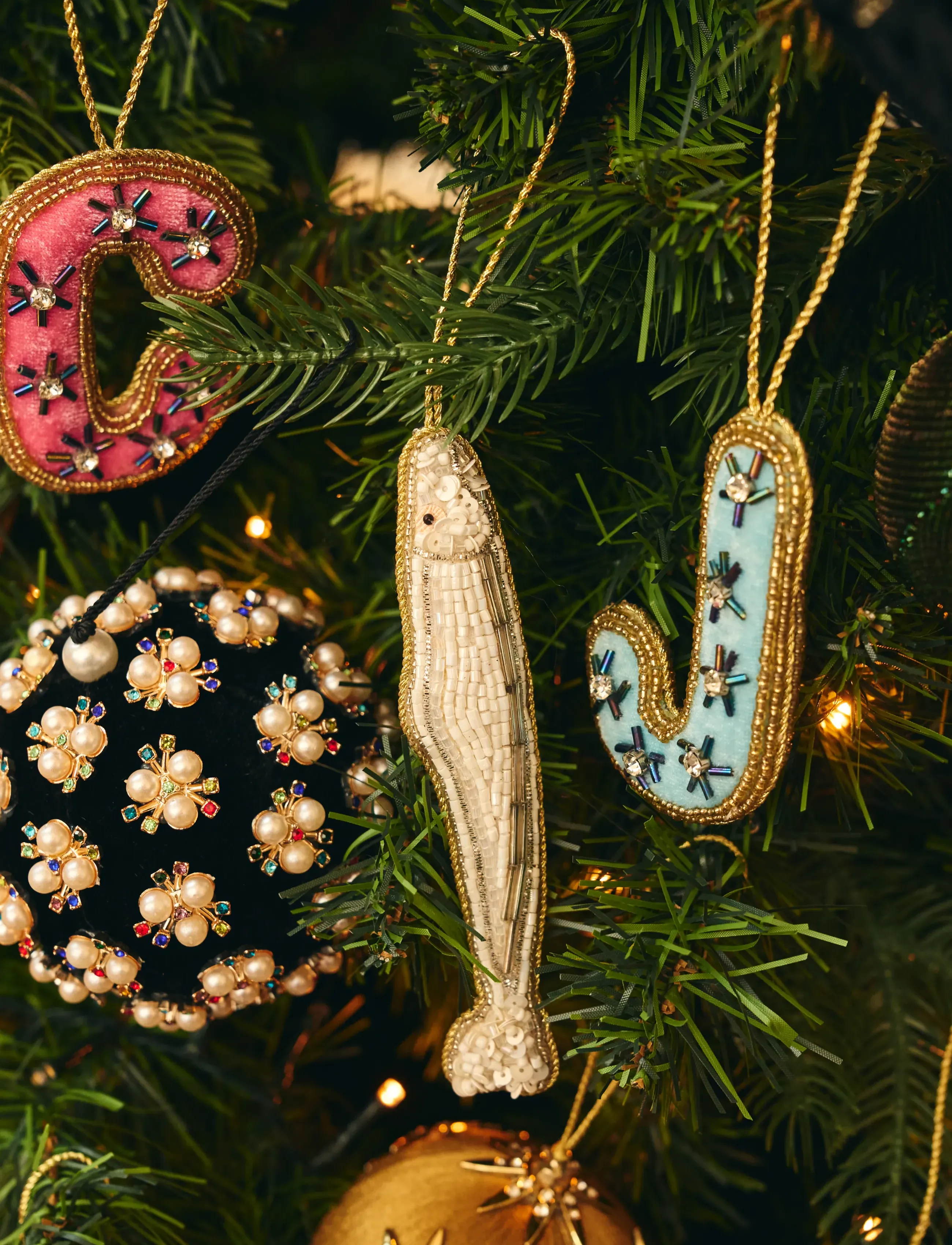 Anna + Nina - Beaded Sardine Ornament Set of 3 - christmas baubles - multicolor - 3