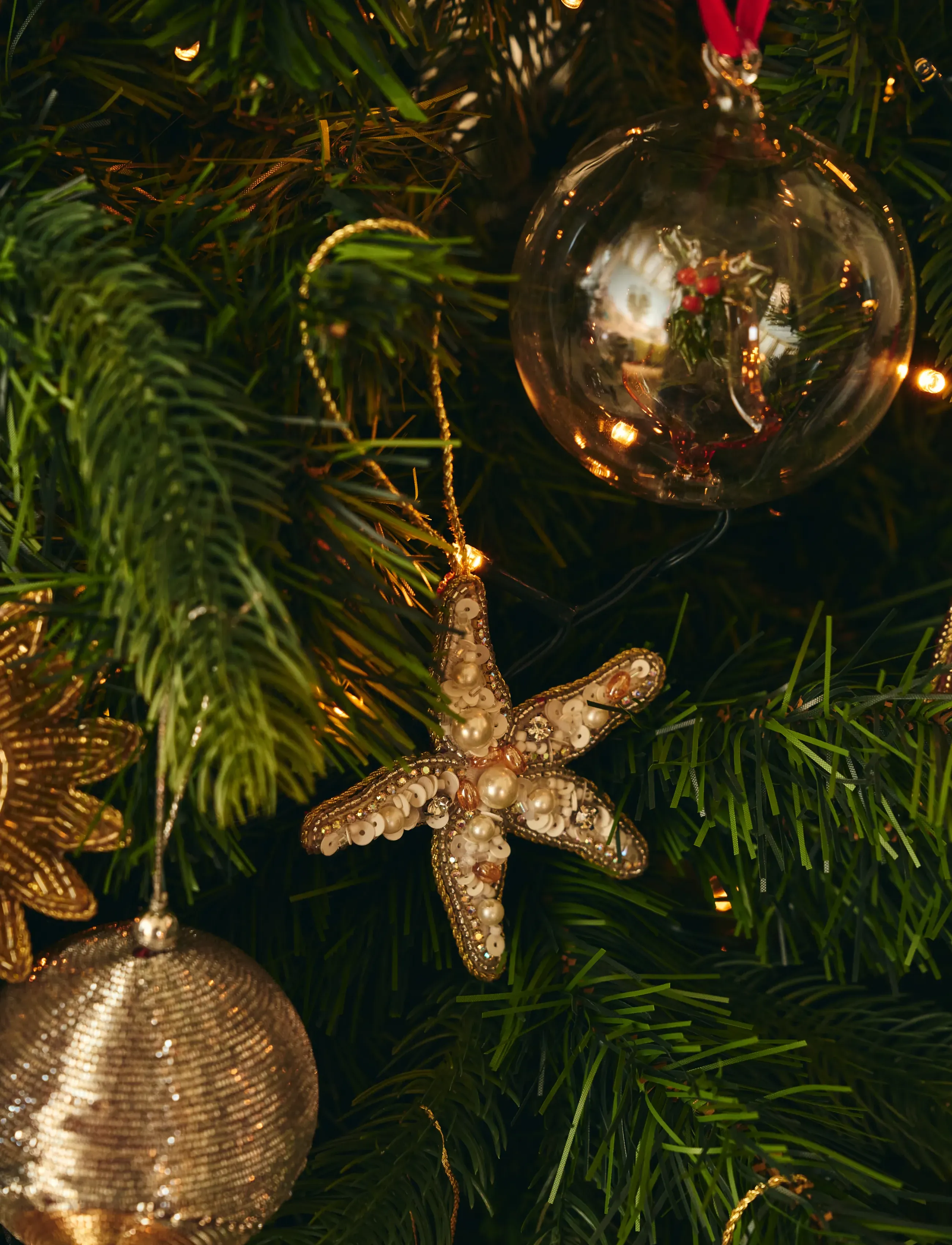 Anna + Nina - Beaded Starfish Ornament - white - 0