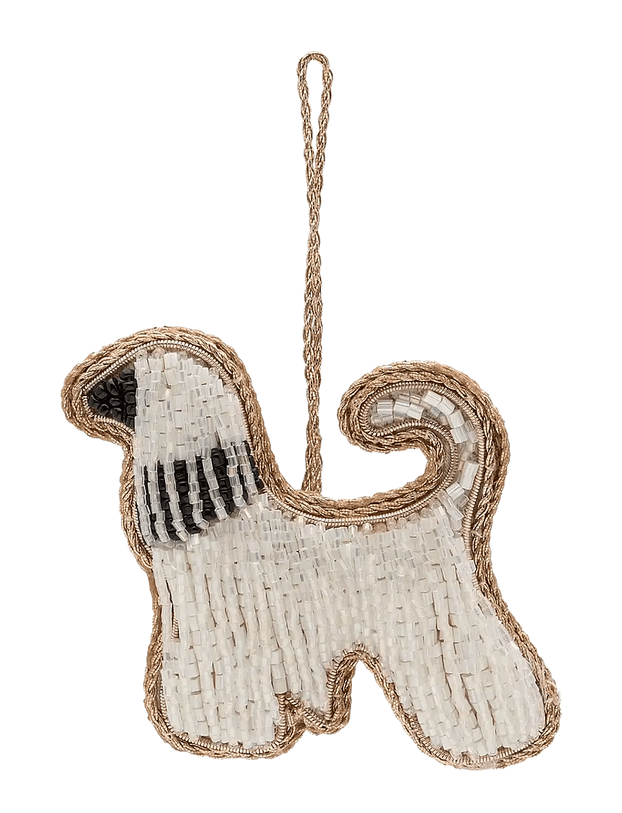 Anna + Nina - Beaded Fancy Dog Ornament - white - 1