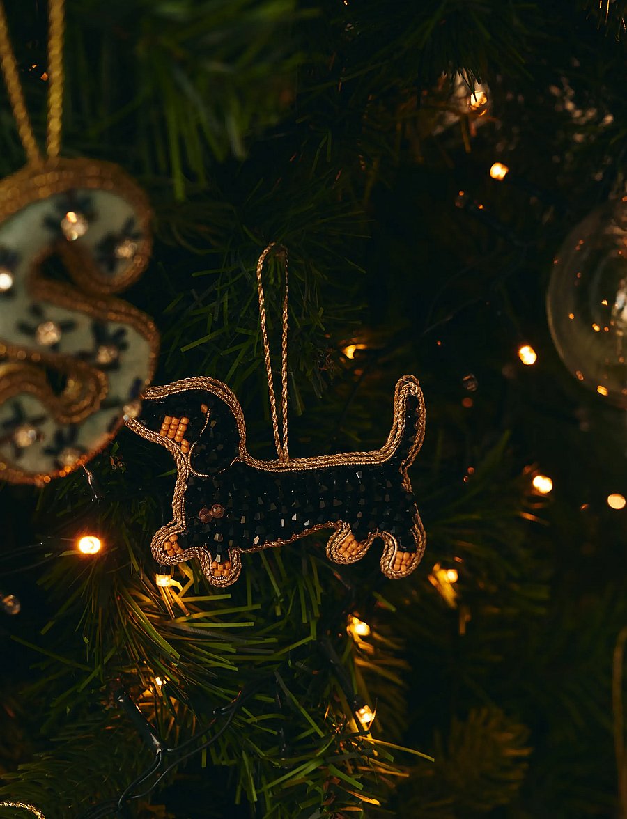 Anna + Nina - Beaded Dachshund Ornament - black - 2