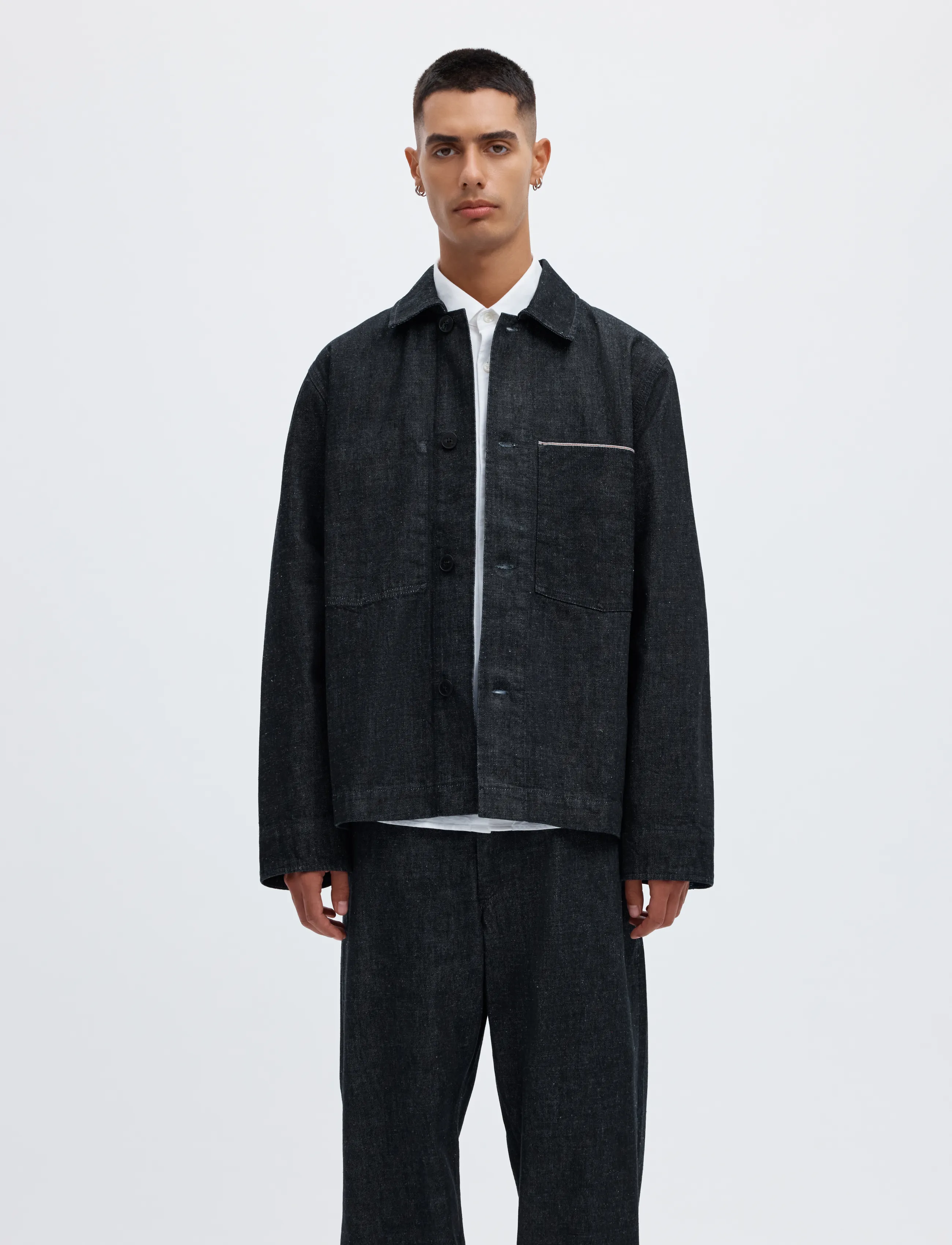 Annarr Anrfloki Selvedge Denim Rinse Overshirt, S, Navy, Denim > Unlined Denim Jackets, Herre