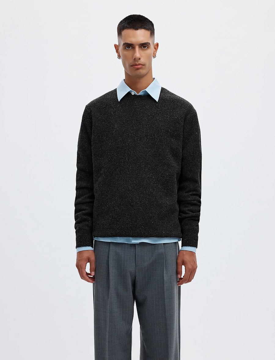 Annarr - ANRRAGI LS KNIT WOOL CREW NECK - Ümara kaelusega - charcoal art - 0