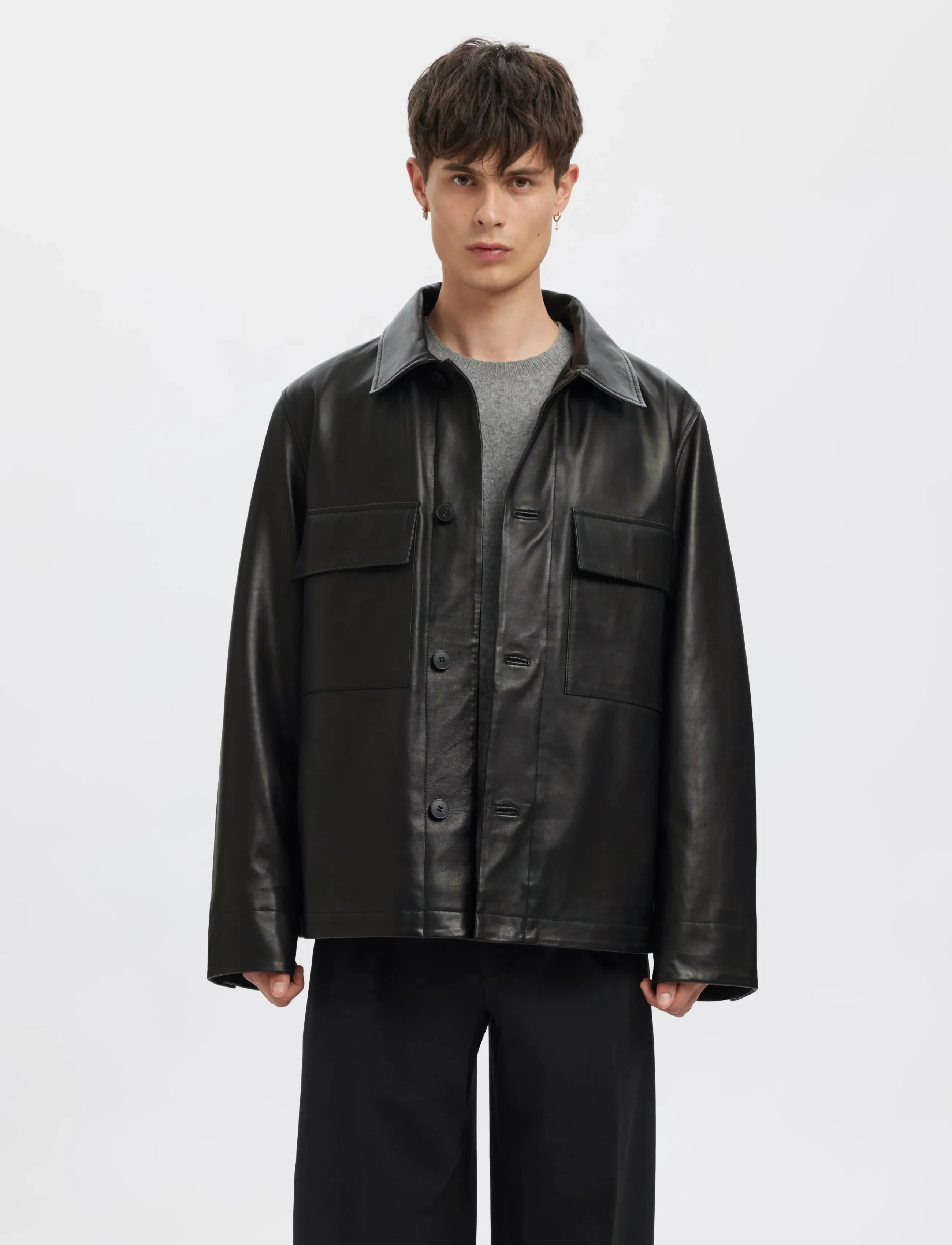 Annarr Anrharki Leather Jkt, L, Jackets, Schwarz - Leather, Männerswear