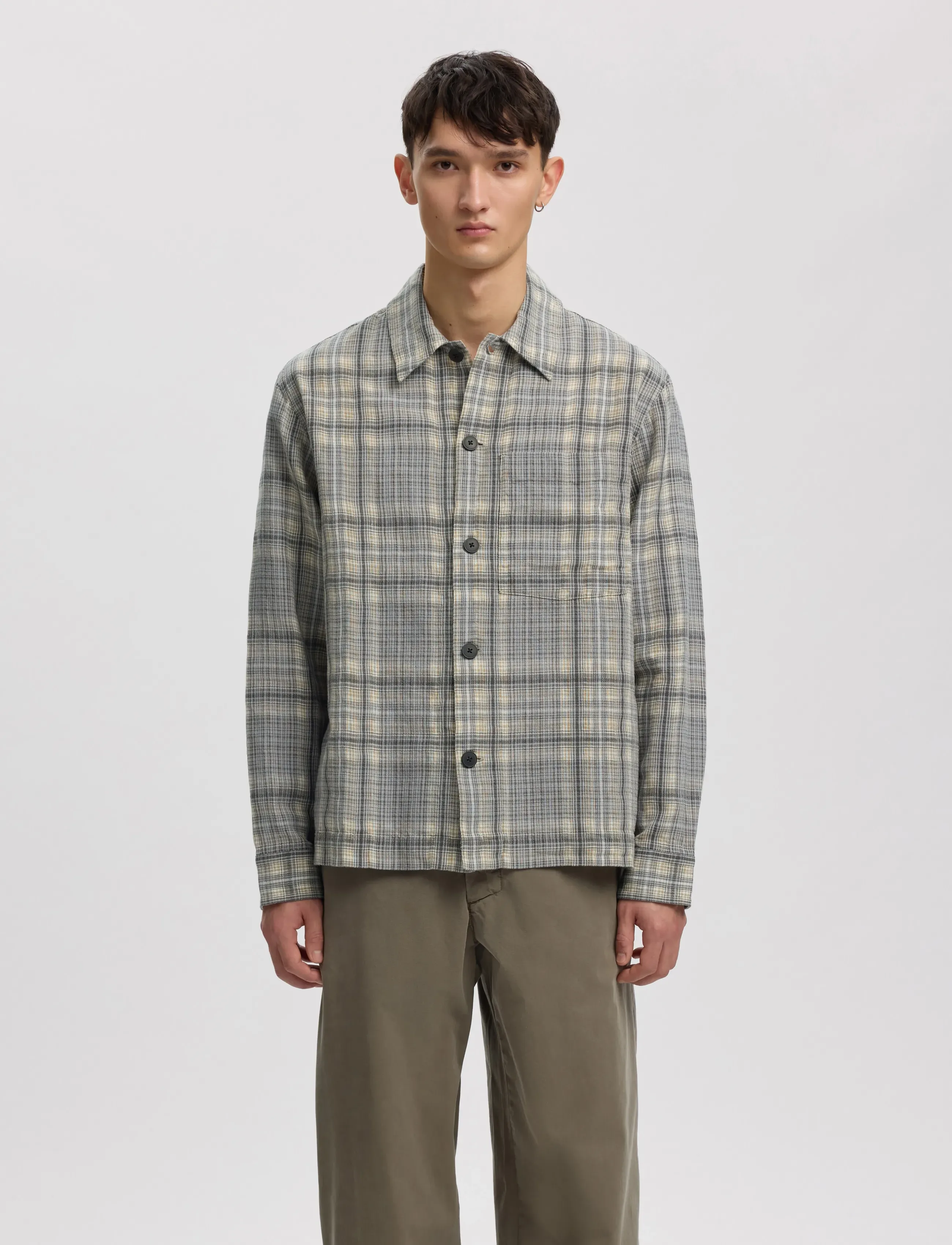 Annarr Anrvern Flannel Overshirt, S, Shirts, Grau - Checkered Shirt, Männerswear