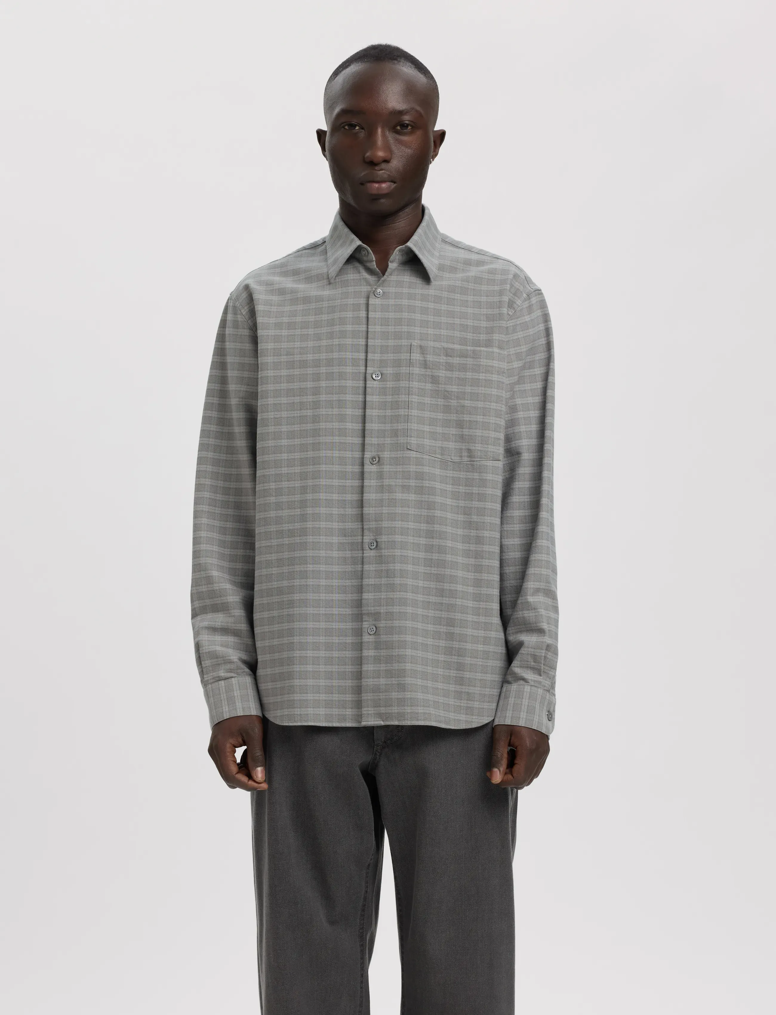 Annarr ANRASLUND MIX OXFORD LS SHIRT - Rutiga skjortor - CHISELED STONE / grey