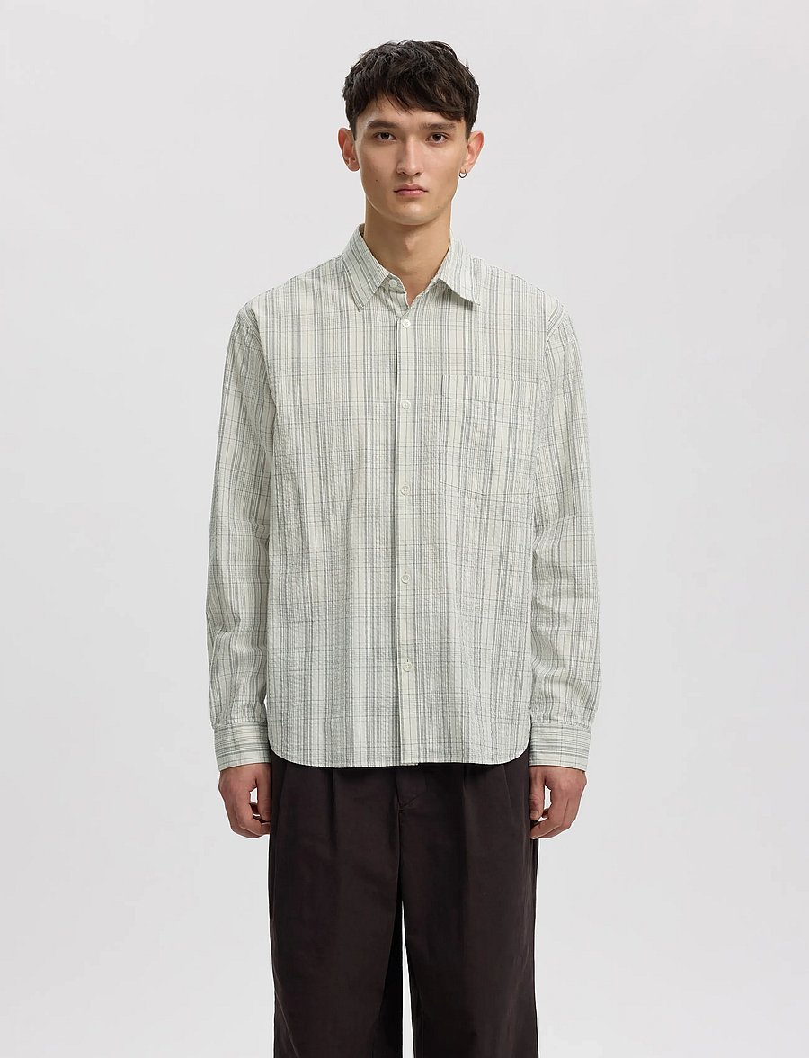 Annarr - ANRASLUND SEERSUCKER MIX LS SHIRT - randiga skjortor - birch - 0