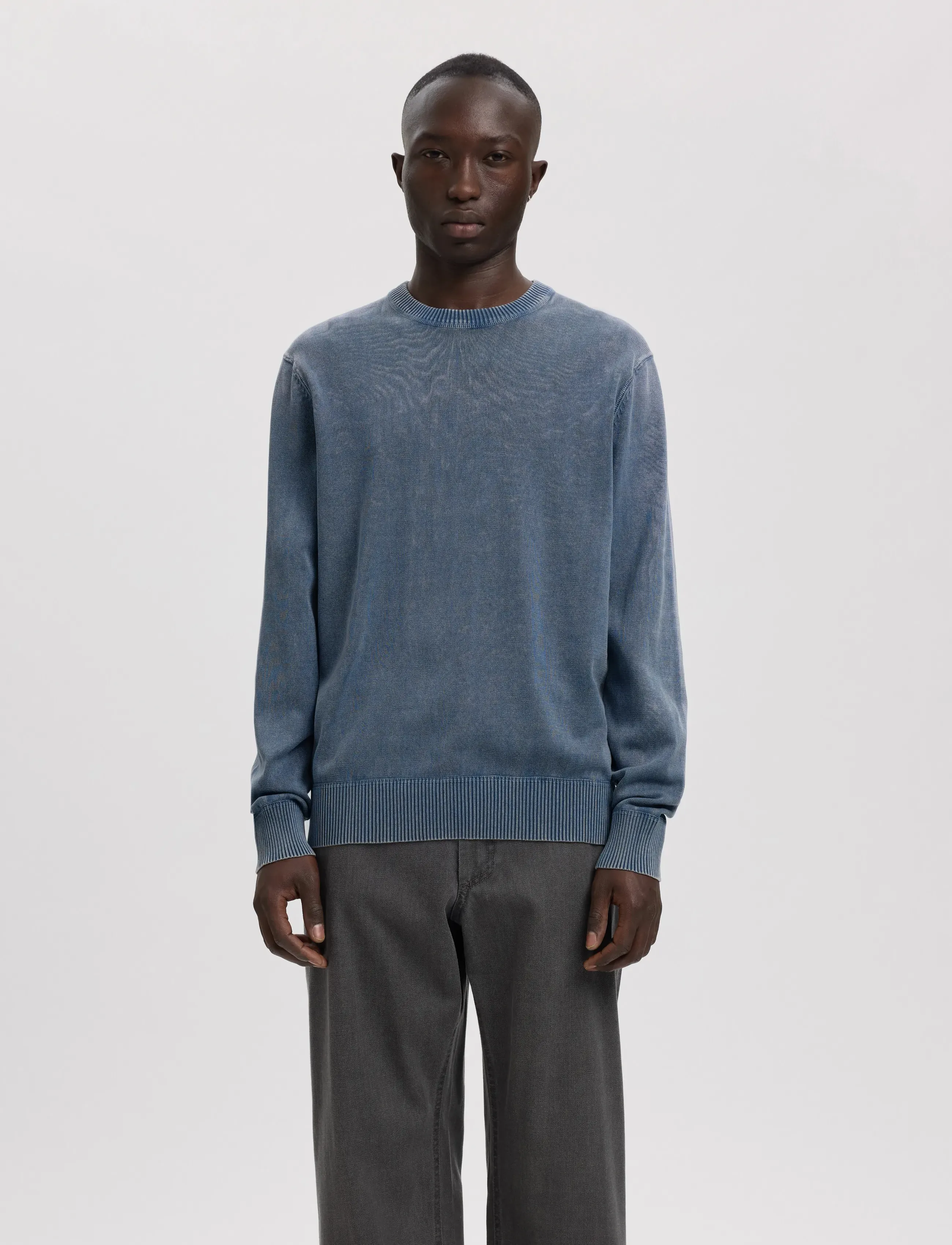 Anrragi Washed Ls Knit Crew Neck
