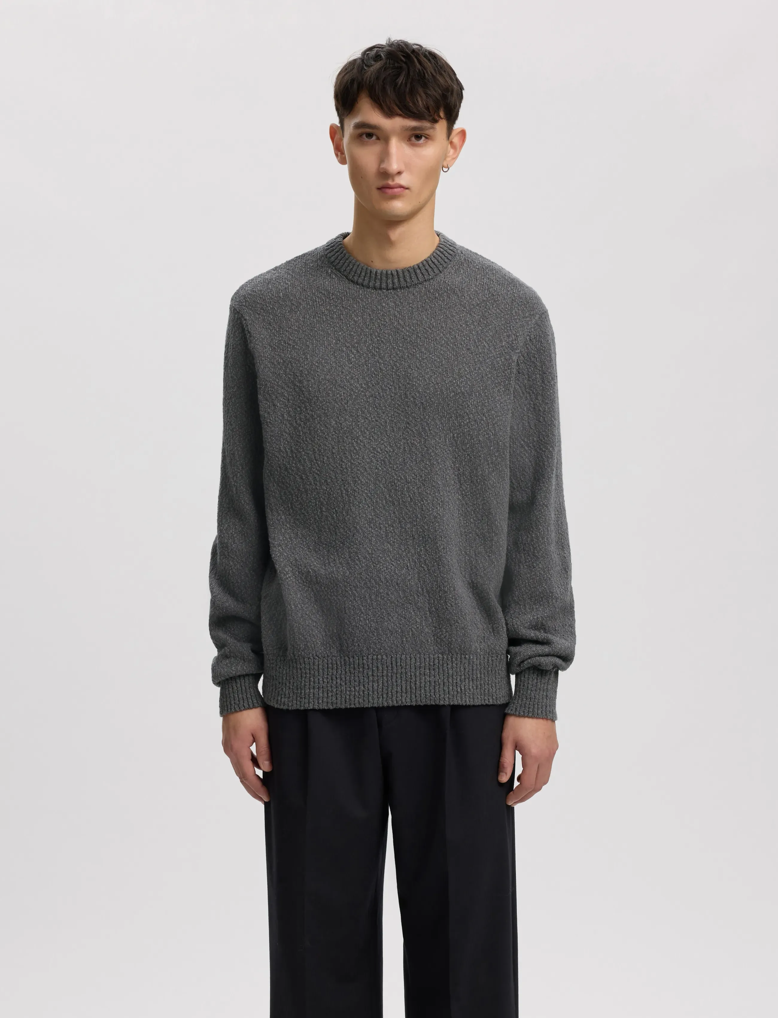 Annarr Anrragi Boucle Ls Knit Crew Neck, Mænd, Bouclé Rund Hals Striktrøje, Grå, Str: L