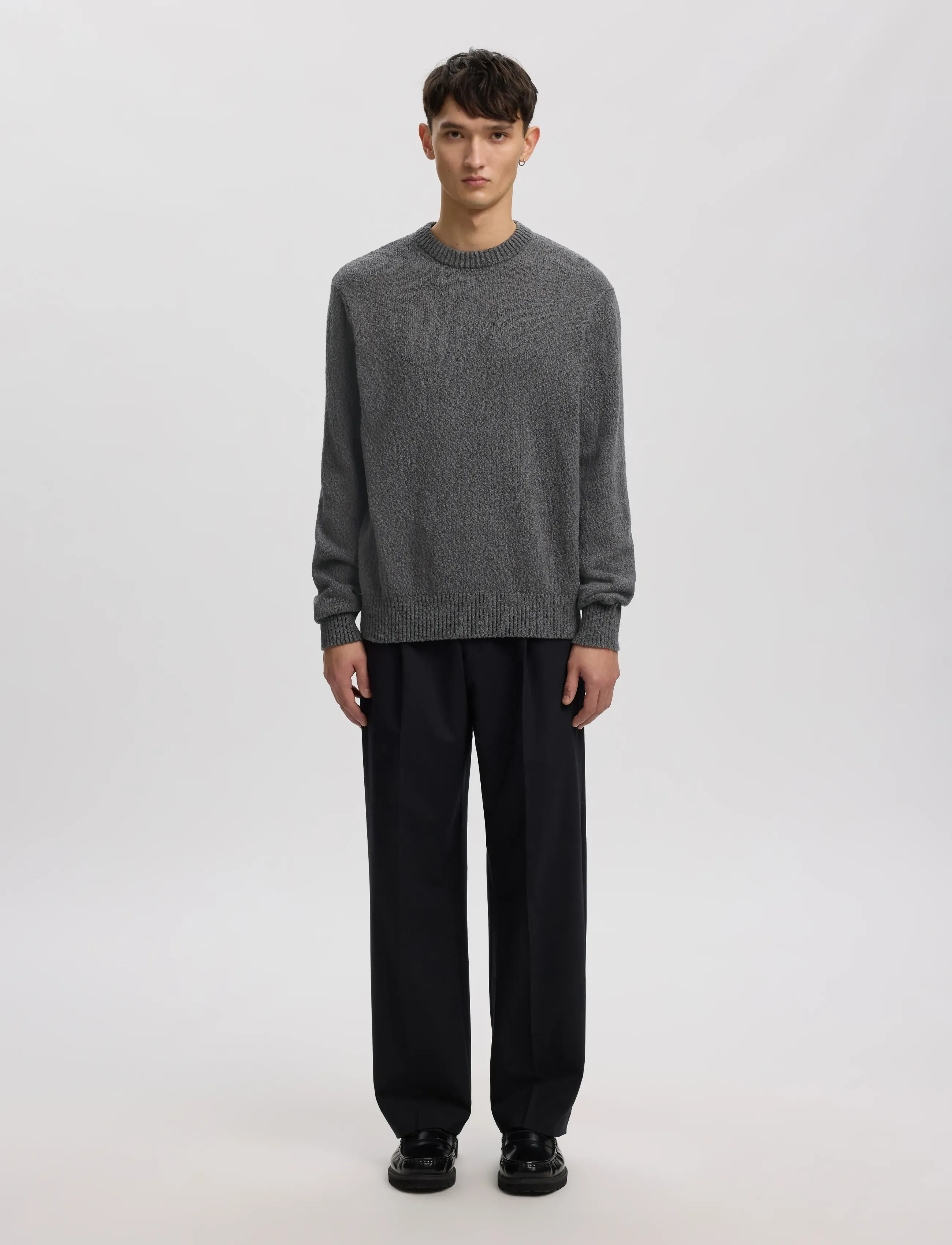Annarr - ANRRAGI BOUCLE LS KNIT CREW NECK - dark grey - 4