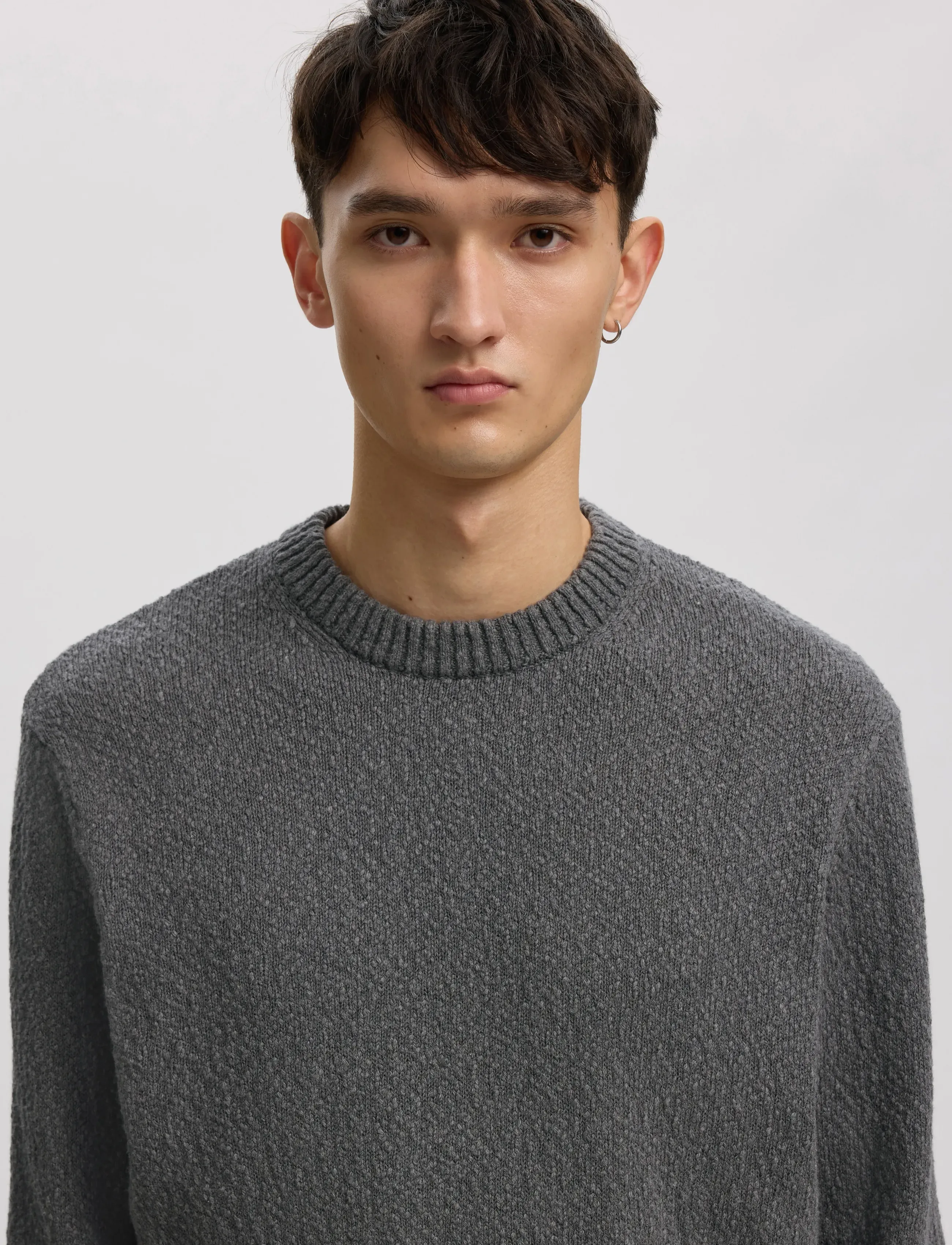 Annarr - ANRRAGI BOUCLE LS KNIT CREW NECK - dark grey - 5