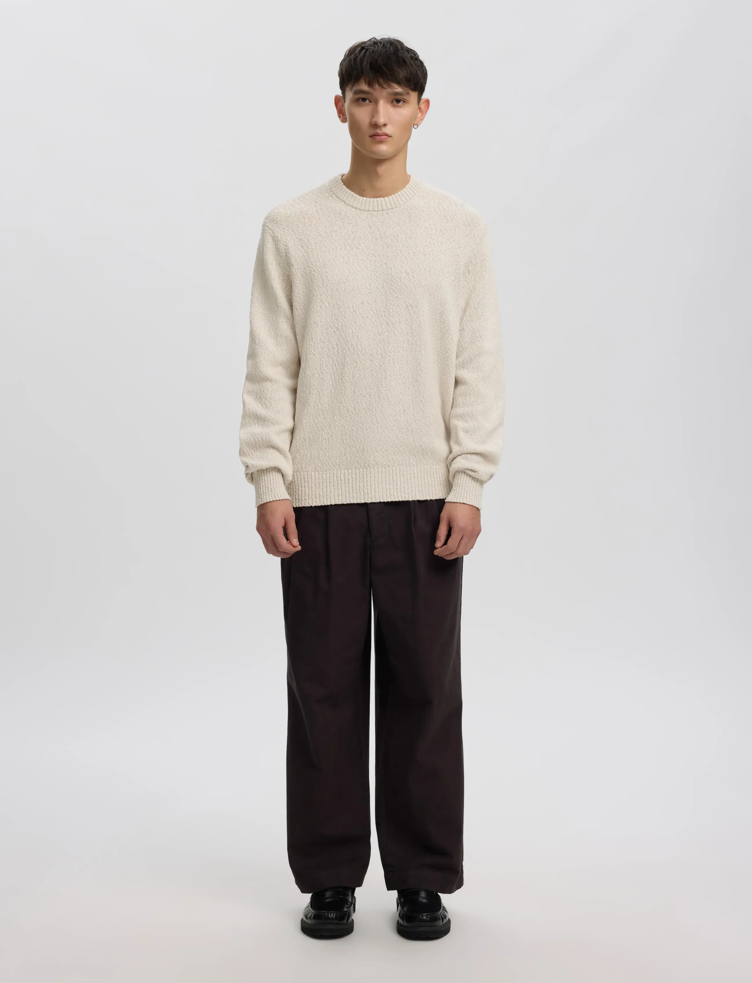 Annarr - ANRRAGI BOUCLE LS KNIT CREW NECK - oatmeal - 4