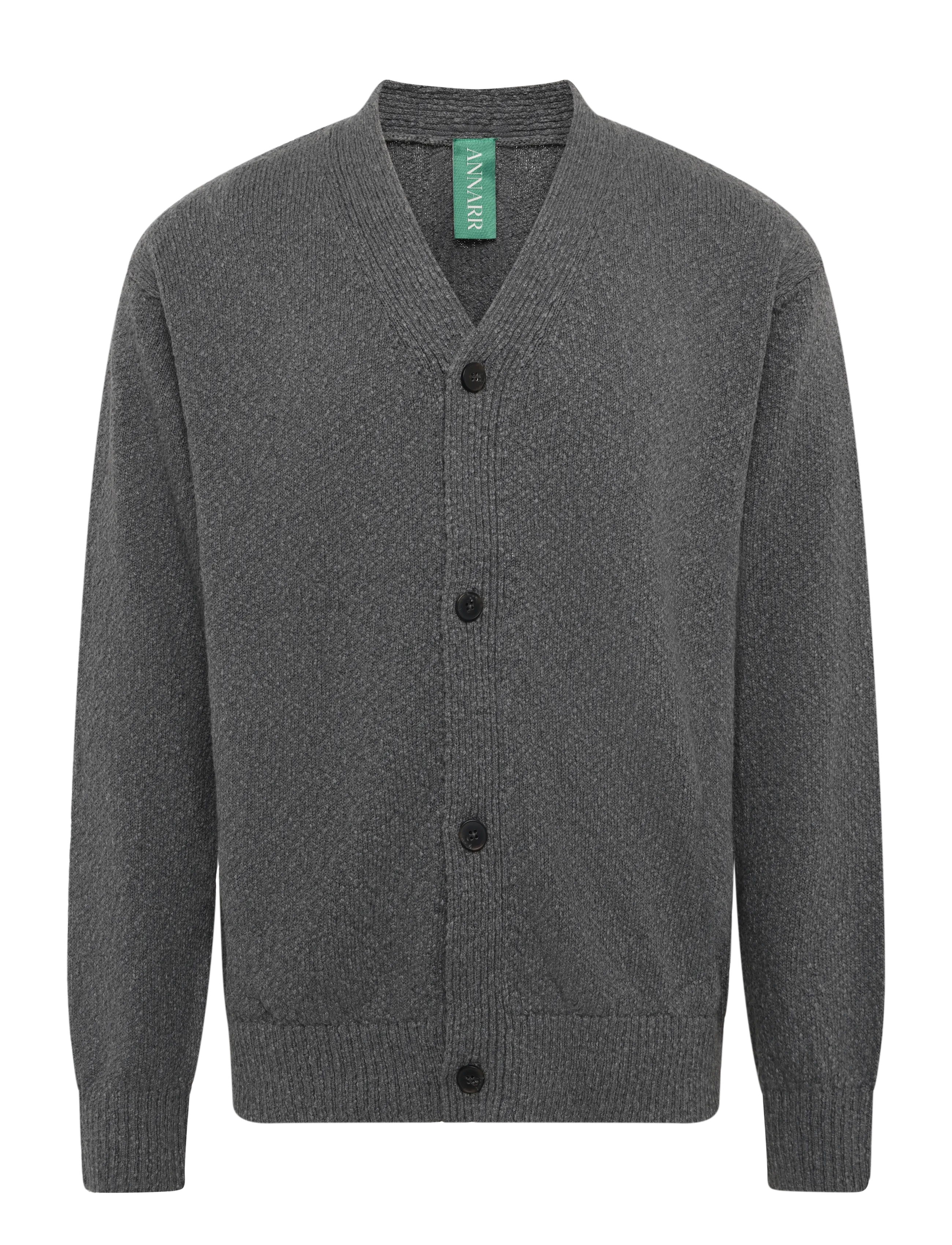 ANNARR Anrrolf Boucle Ls Knit V-Ausschnitt Cardigan Grau - M - Herren