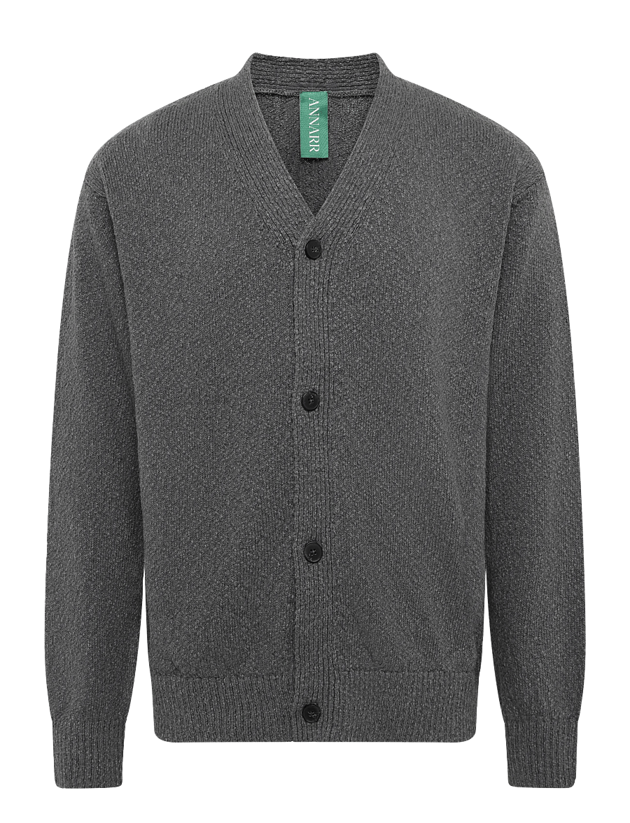 Annarr - ANRROLF BOUCLE LS KNIT V-NECK CARDIGAN - choal grey - 1