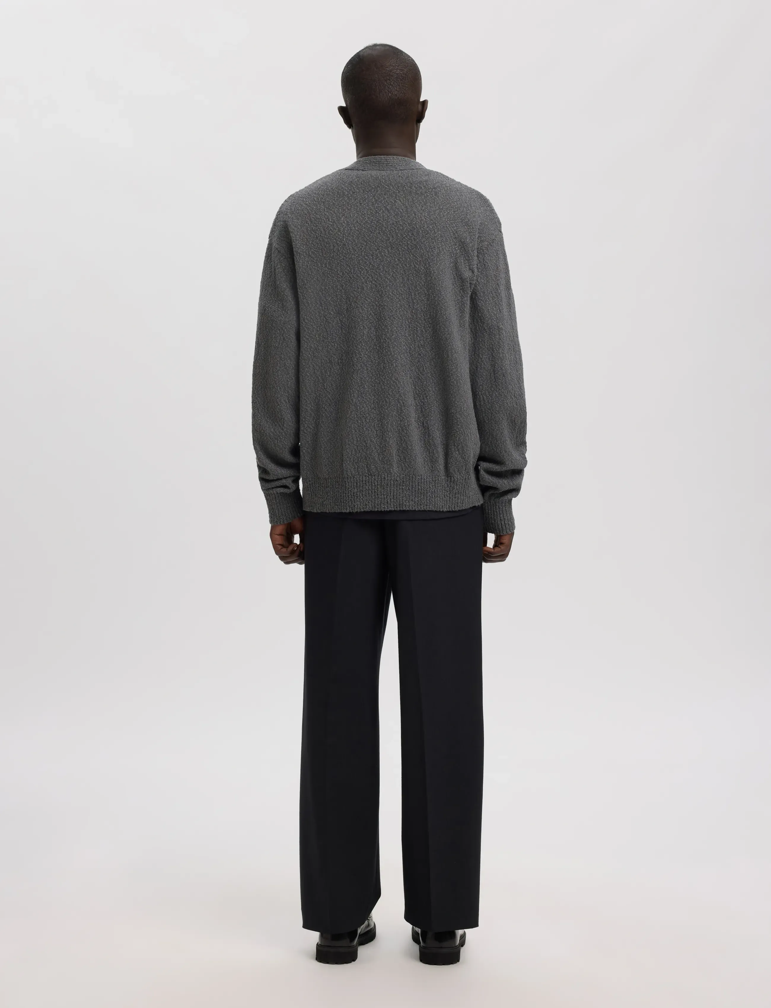 Annarr - ANRROLF BOUCLE LS KNIT V-NECK CARDIGAN - choal grey - 3
