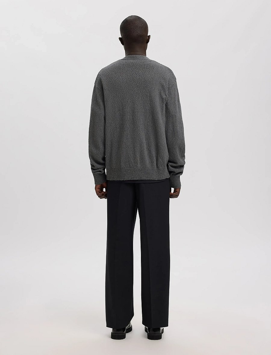 Annarr - ANRROLF BOUCLE LS KNIT V-NECK CARDIGAN - choal grey - 3