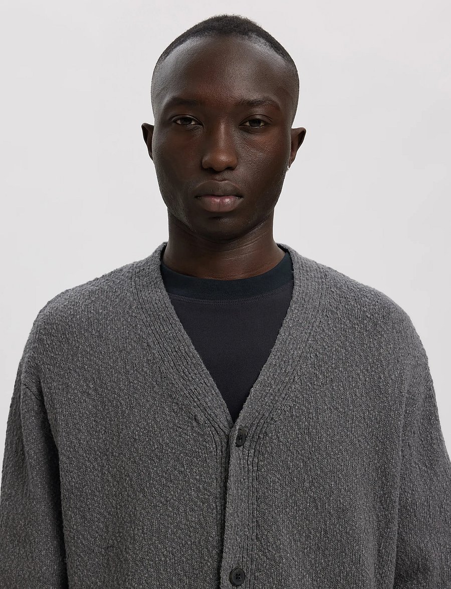 Annarr - ANRROLF BOUCLE LS KNIT V-NECK CARDIGAN - choal grey - 5