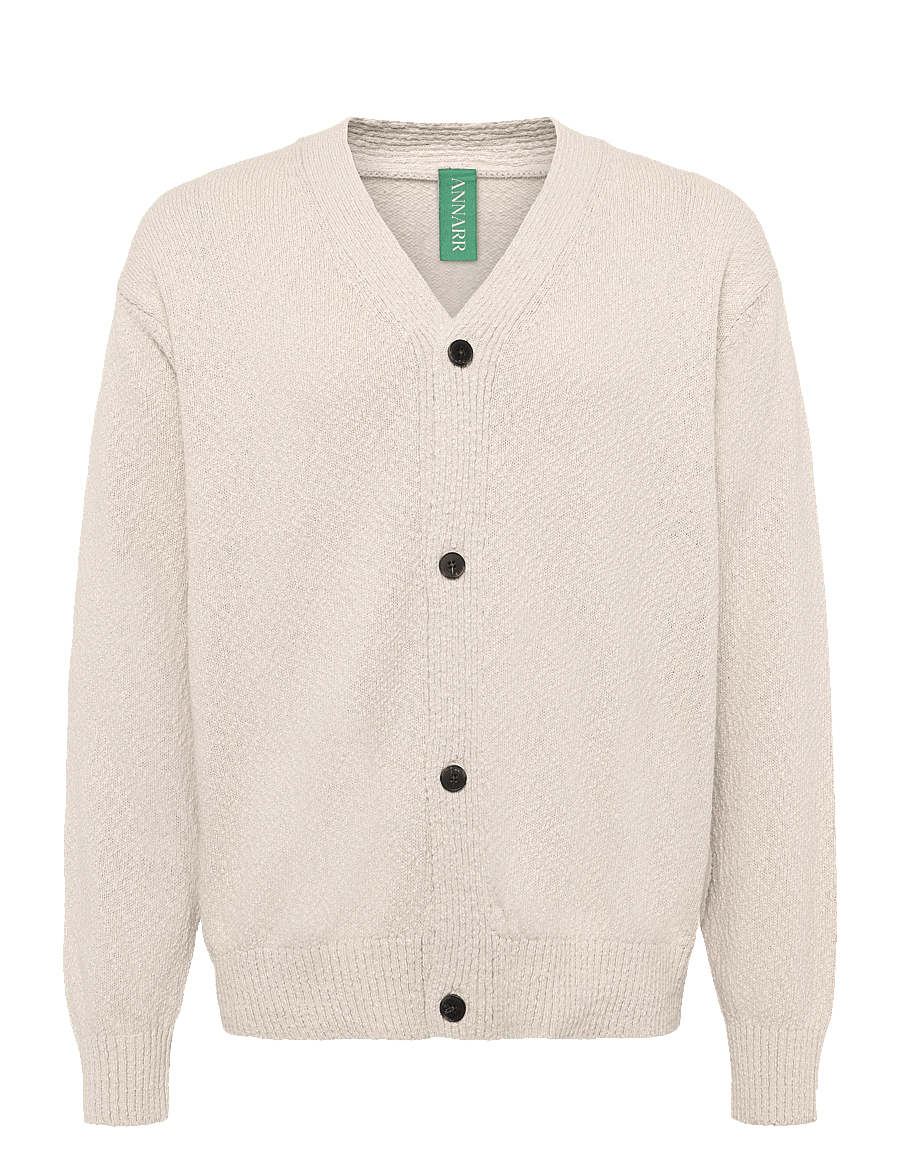 Annarr - ANRROLF BOUCLE LS KNIT V-NECK CARDIGAN - koftor - oatmeal - 1