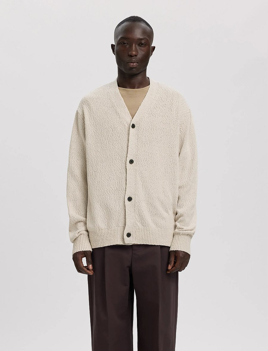 Annarr - ANRROLF BOUCLE LS KNIT V-NECK CARDIGAN - koftor - oatmeal - 0