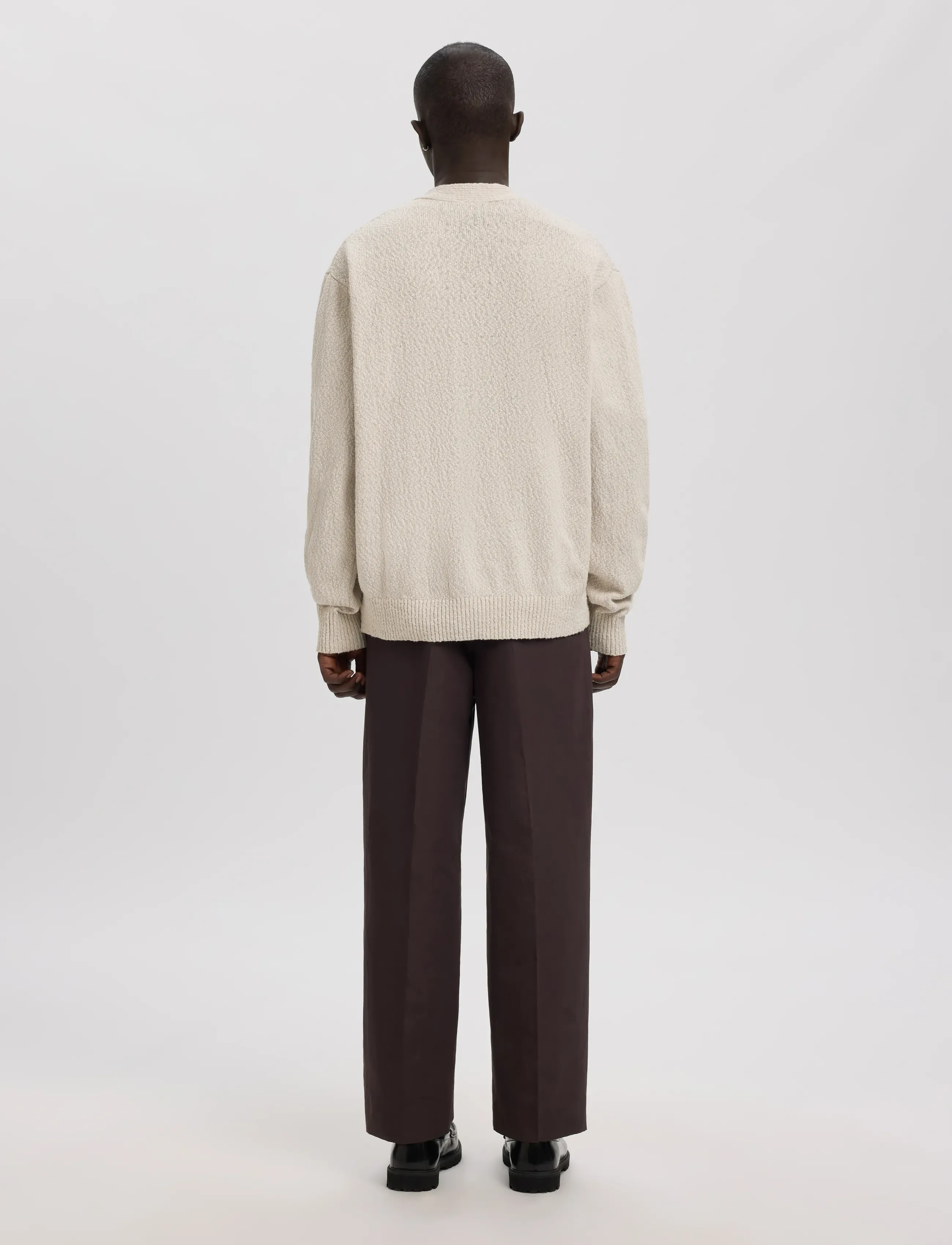 Annarr - ANRROLF BOUCLE LS KNIT V-NECK CARDIGAN - oatmeal - 3