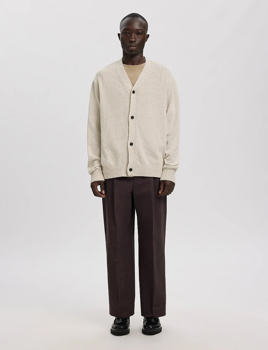 Annarr - ANRROLF BOUCLE LS KNIT V-NECK CARDIGAN - koftor - oatmeal - 4