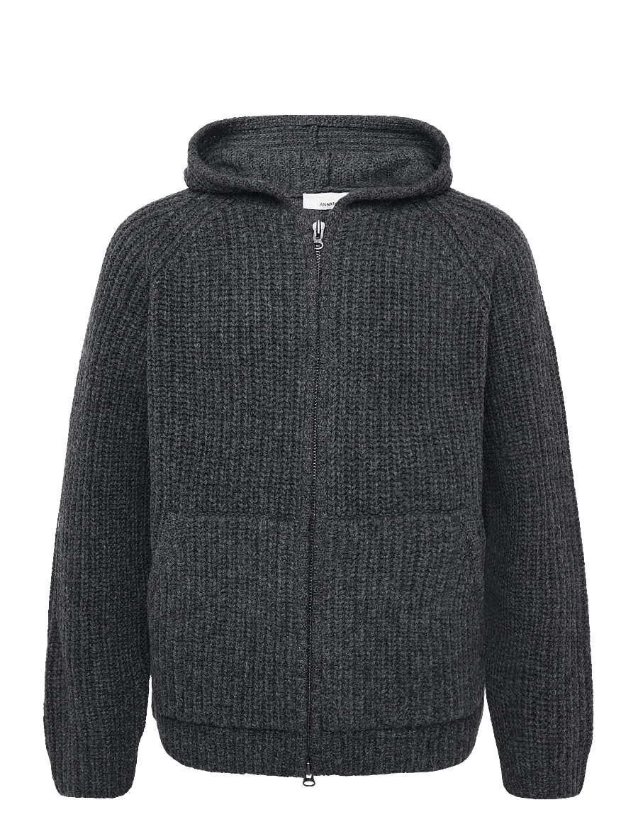 Annarr - ANRFRED LS KNIT WOOL HOODIE - kardiganid - charcoal gray - 1