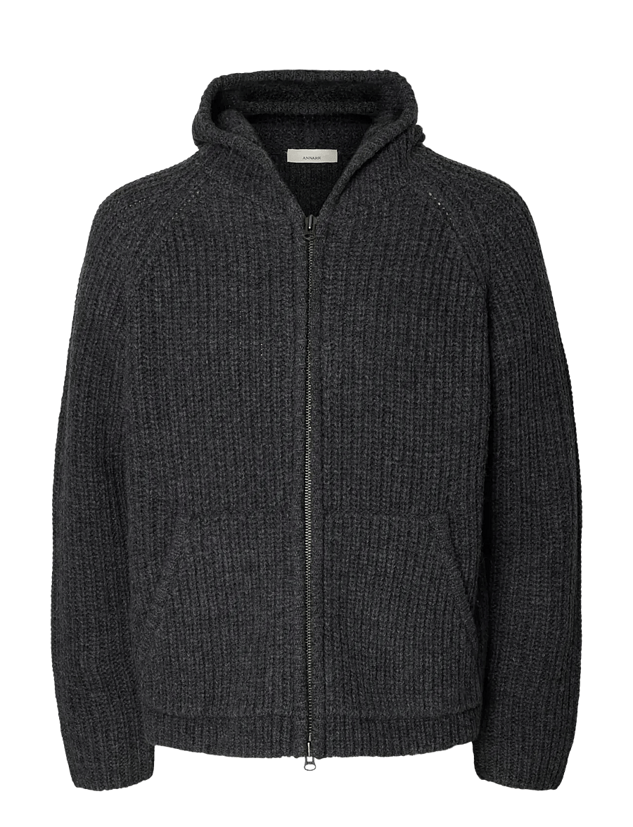 Annarr - ANRFRED LS KNIT WOOL HOODIE - koftor - charcoal gray - 1