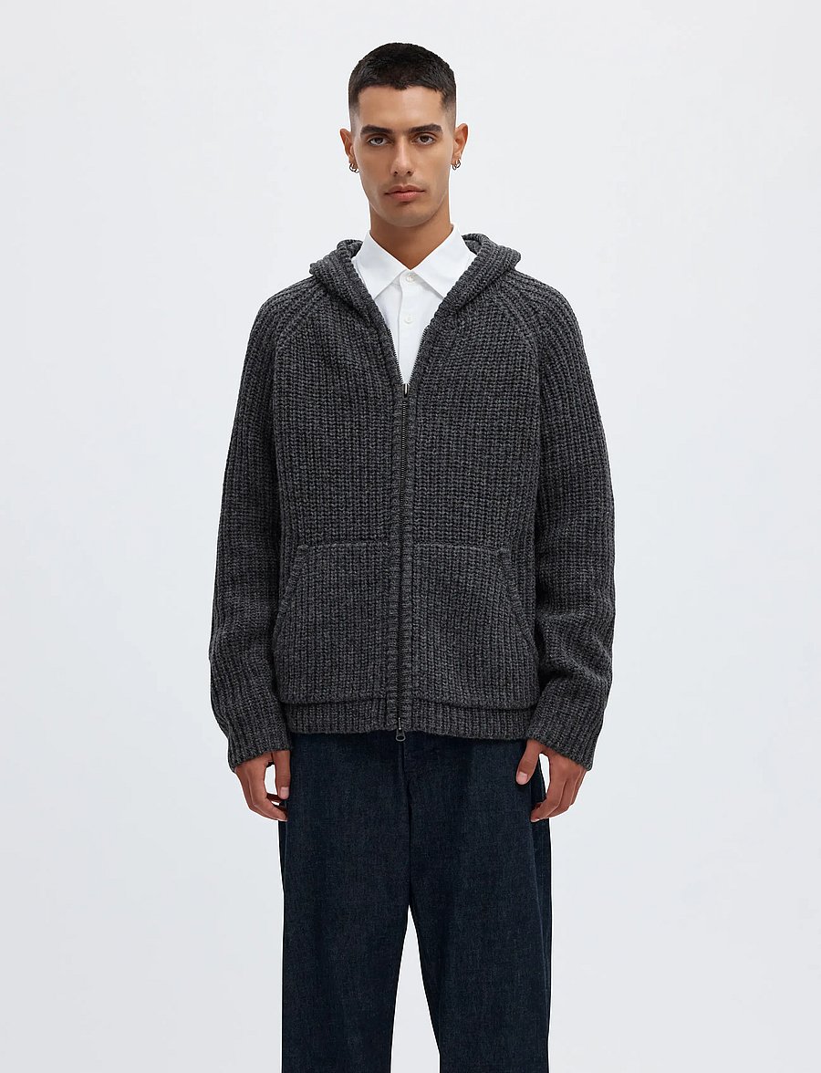 Annarr - ANRFRED LS KNIT WOOL HOODIE - koftor - charcoal gray - 0