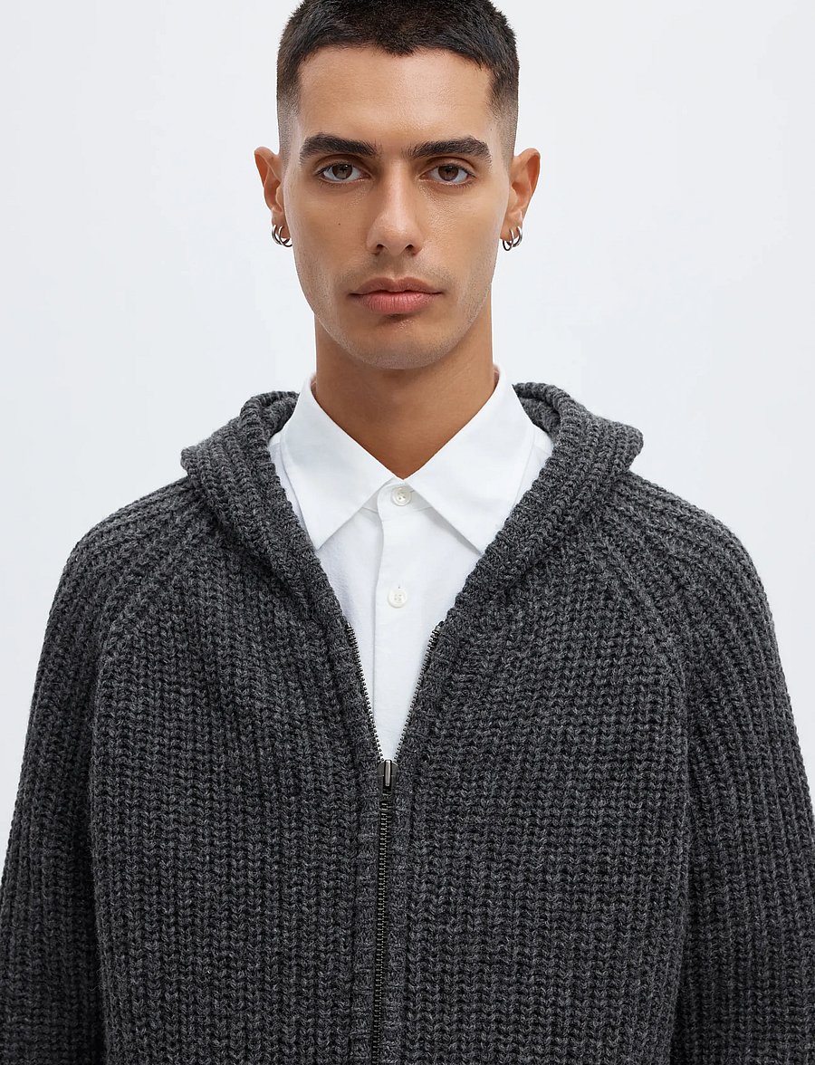 Annarr - ANRFRED LS KNIT WOOL HOODIE - koftor - charcoal gray - 4