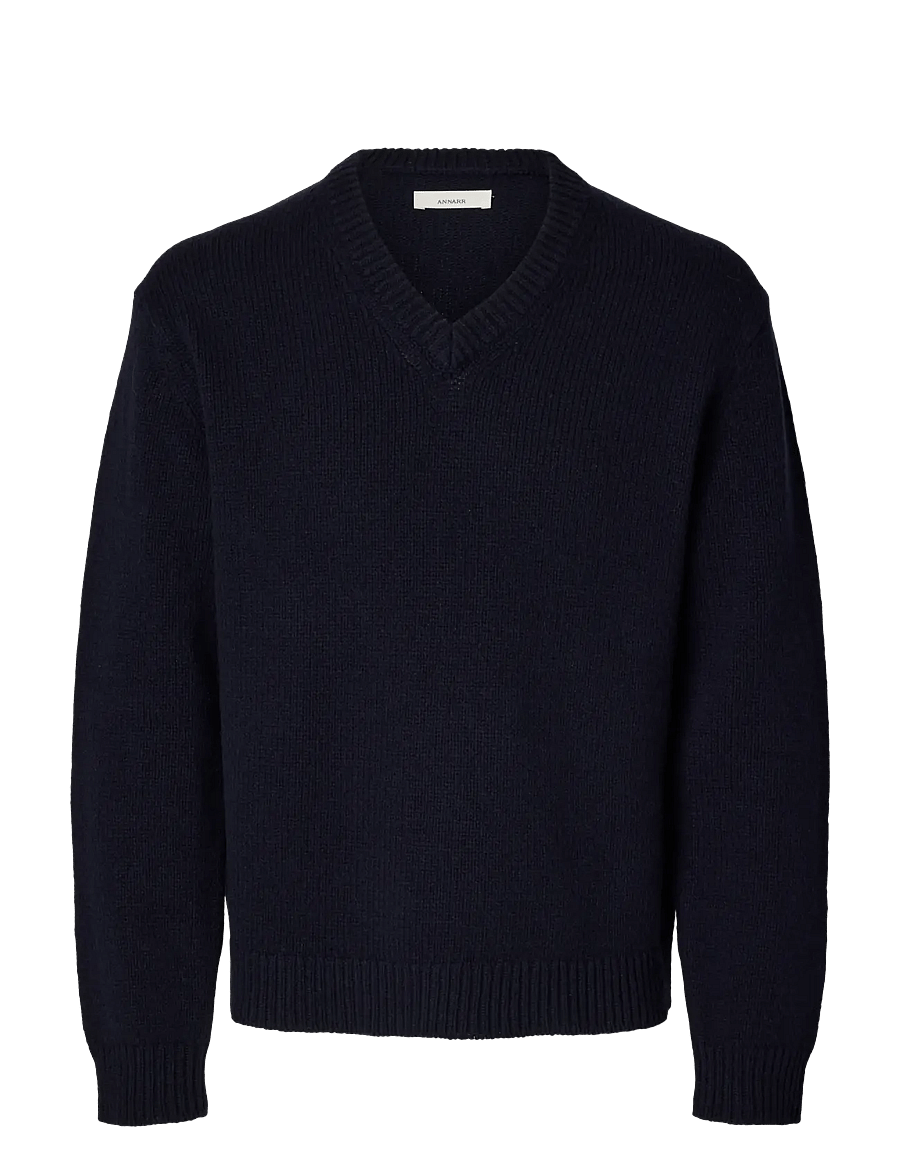 Annarr - ANRED LS KNIT WOOL V-NECK - dark navy - 1