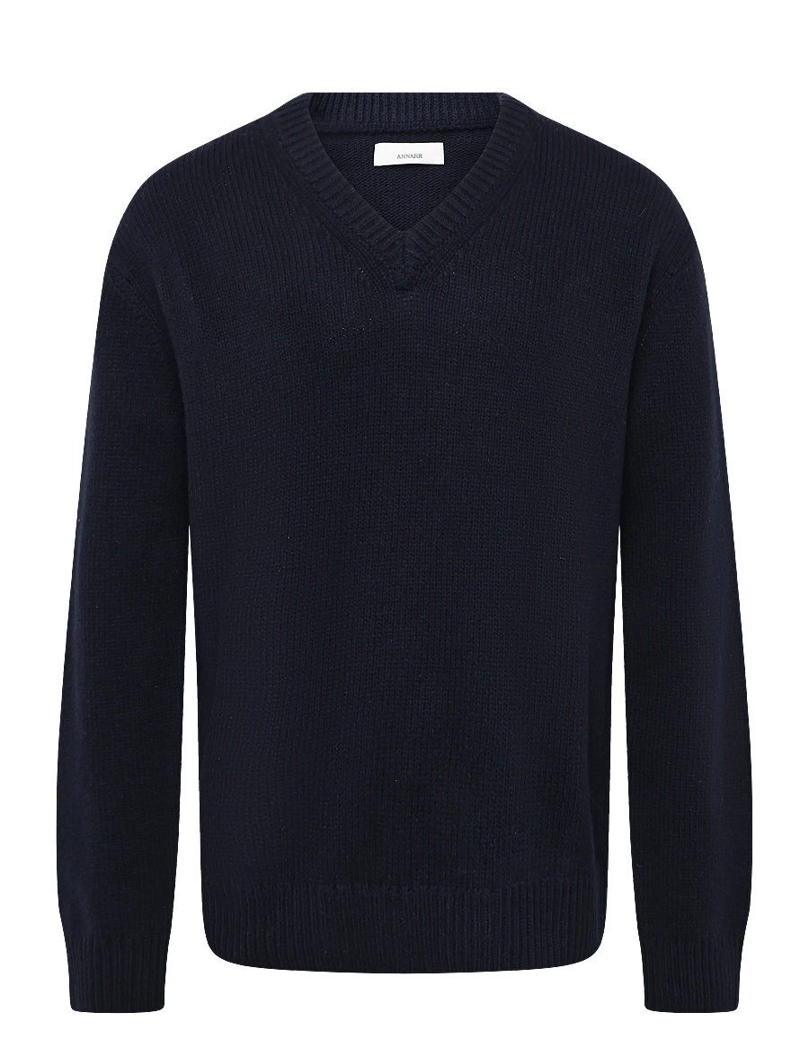 Annarr - ANRED LS KNIT WOOL V-NECK - v-ausschnitt - dark navy - 1