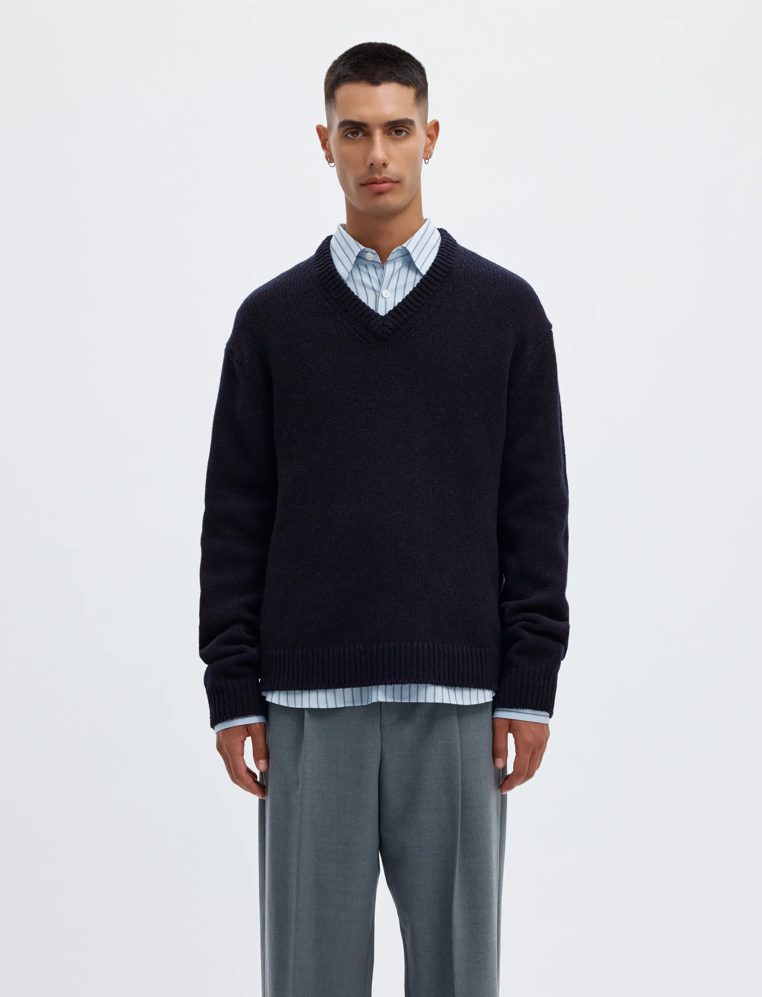 Annarr - ANRED LS KNIT WOOL V-NECK - dark navy - 0