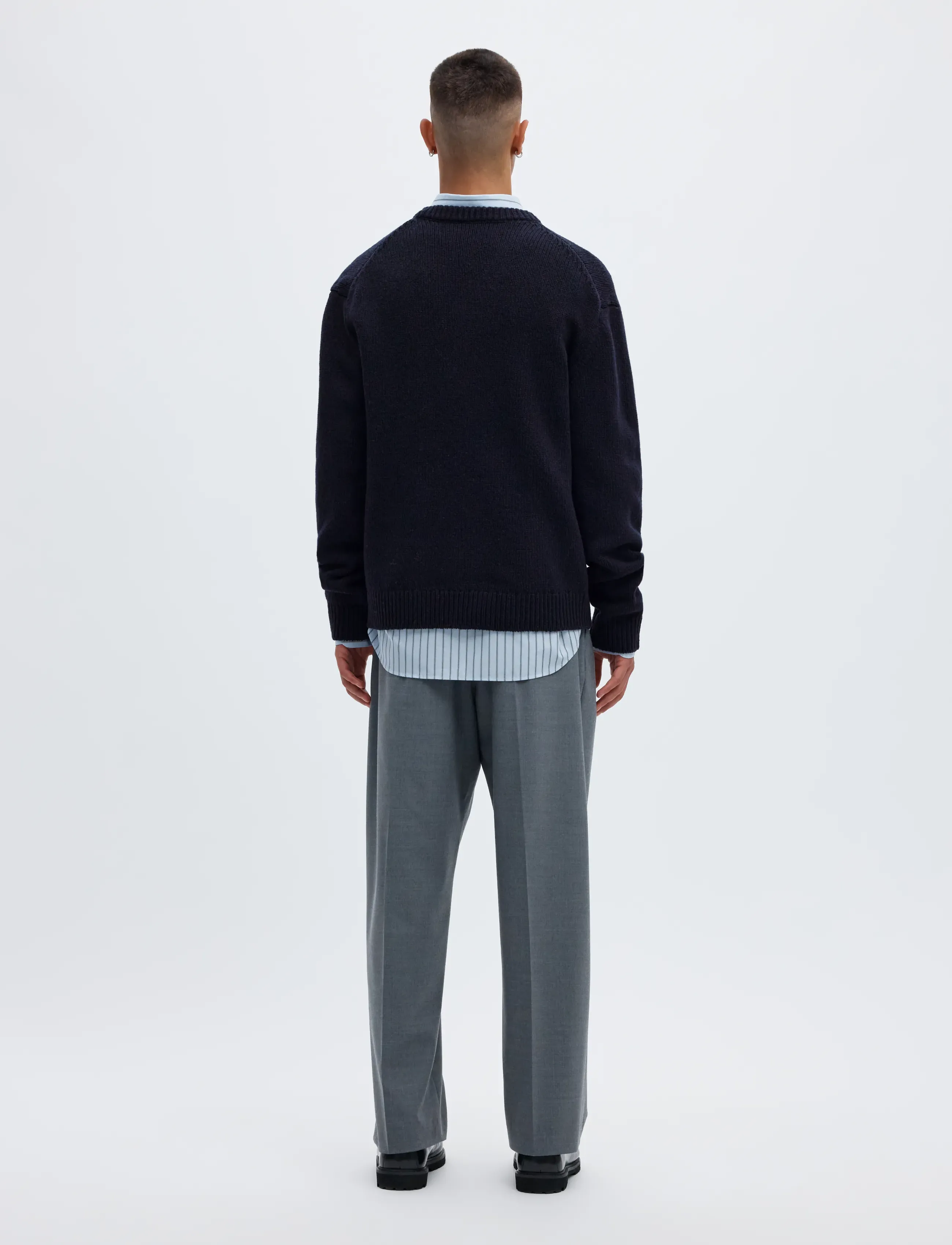 Annarr - ANRED LS KNIT WOOL V-NECK - dark navy - 2
